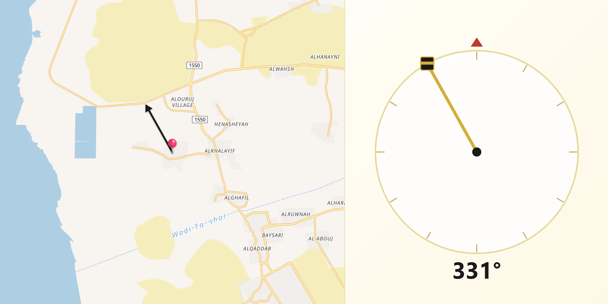 اتجاه القبلة من الحنشة