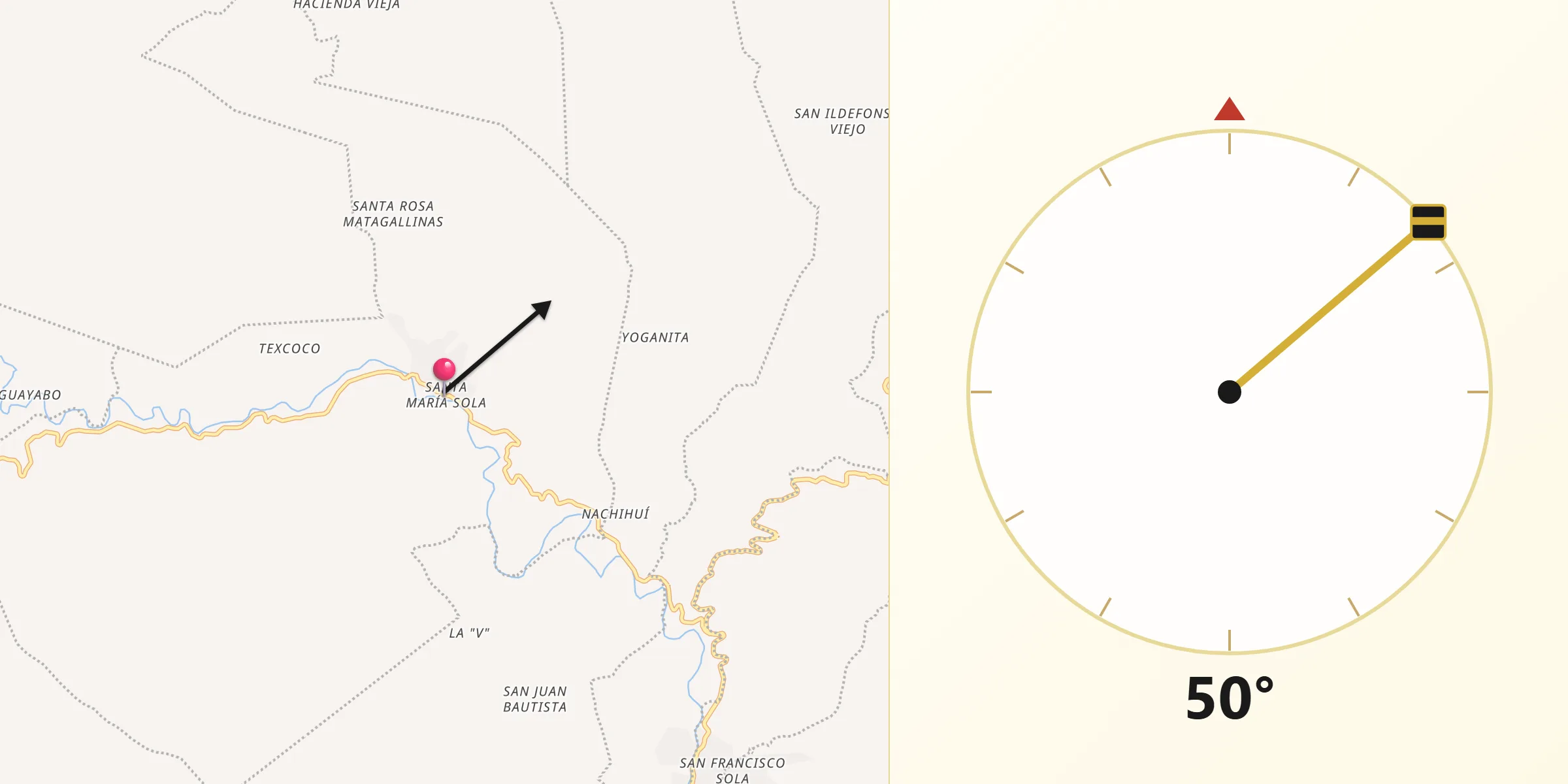 Dirección de la Qibla desde Santa María Sola