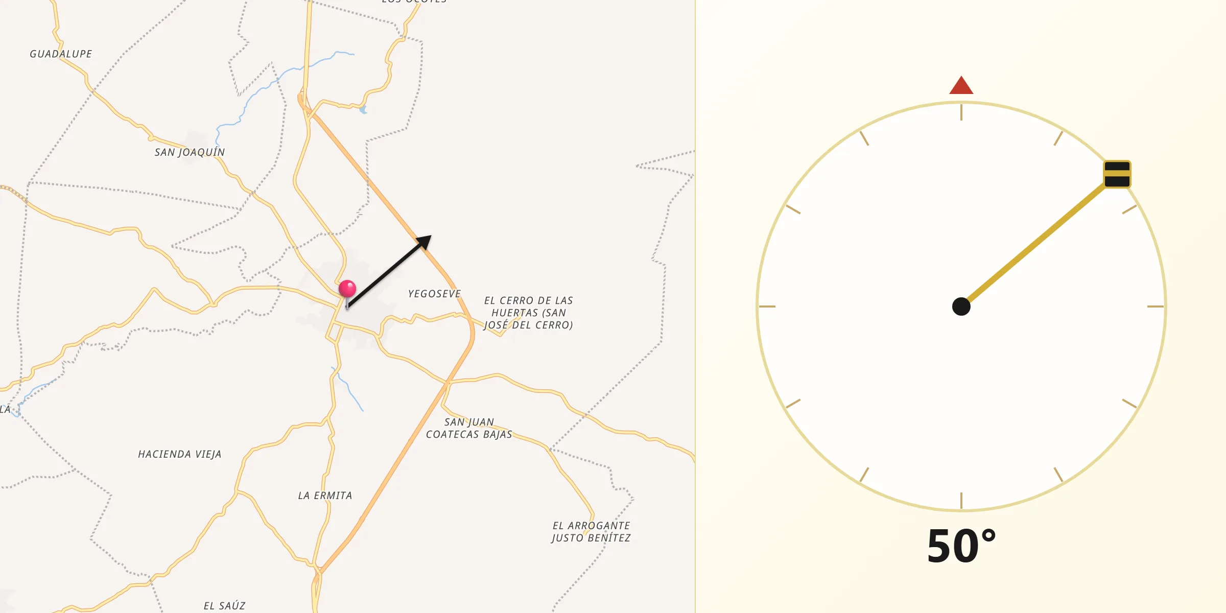 Dirección de la Qibla desde Ejutla de Crespo