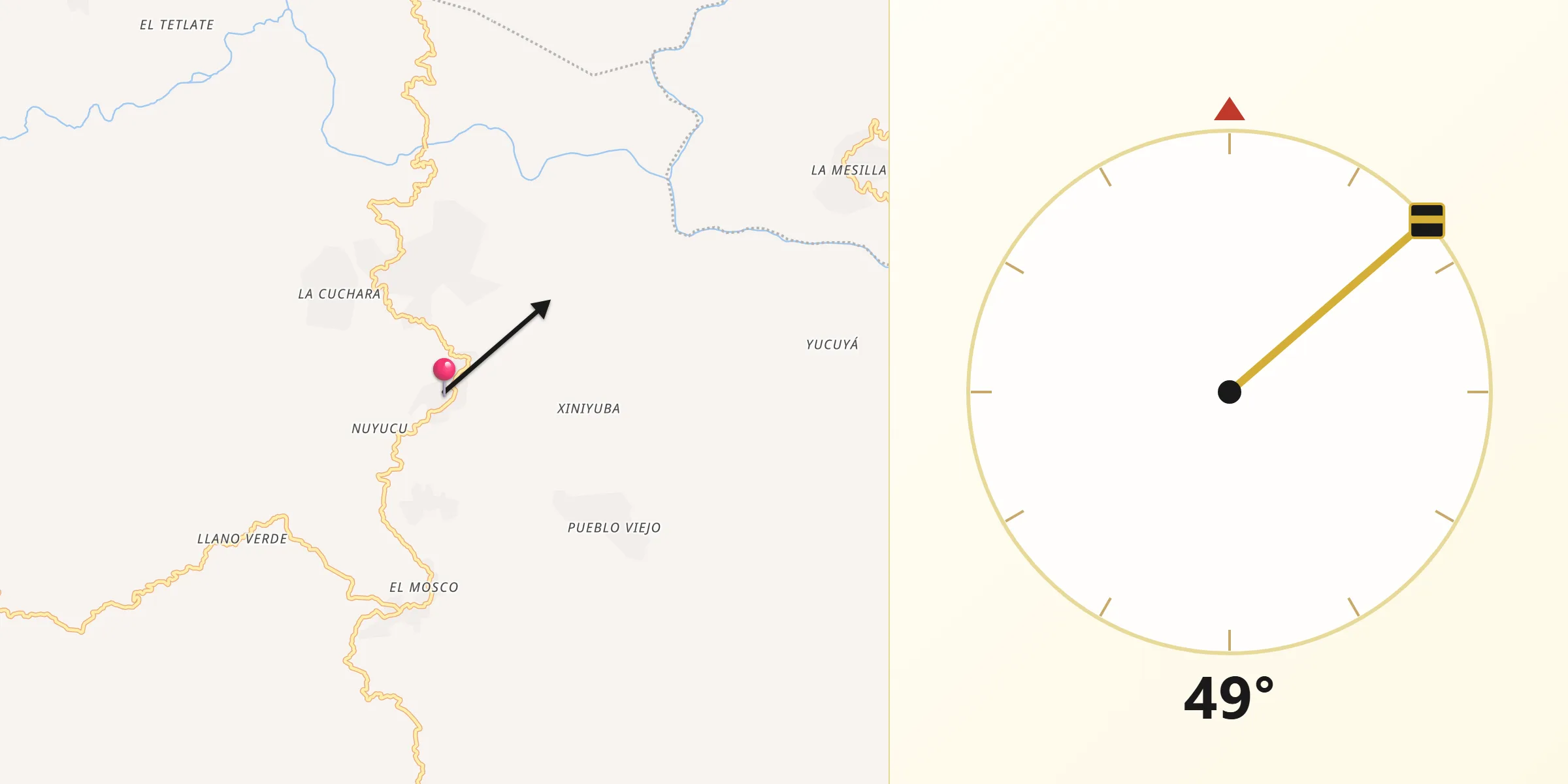 Dirección de la Qibla desde Santiago Ixtayutla