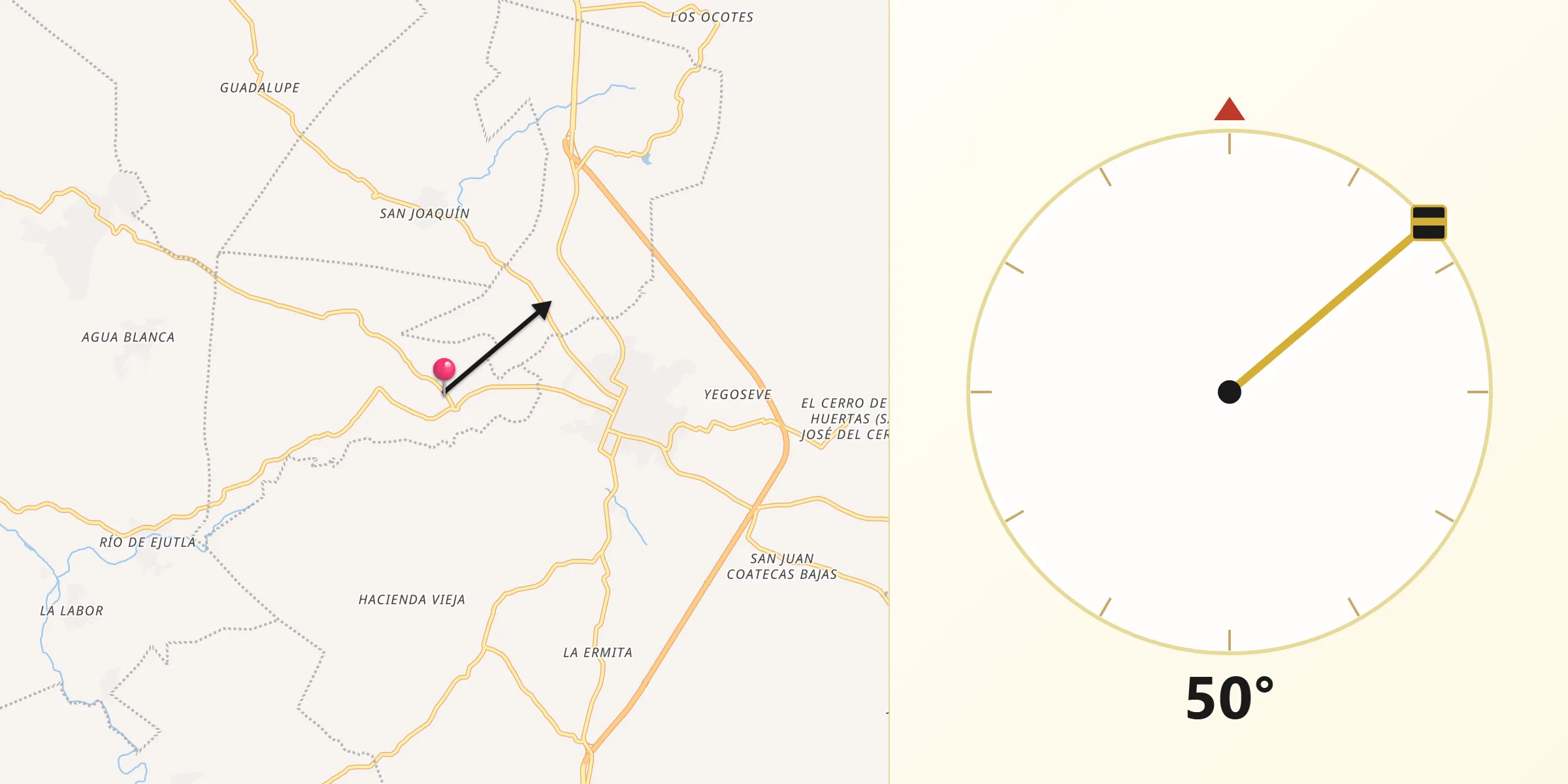 Dirección de la Qibla desde Taniche