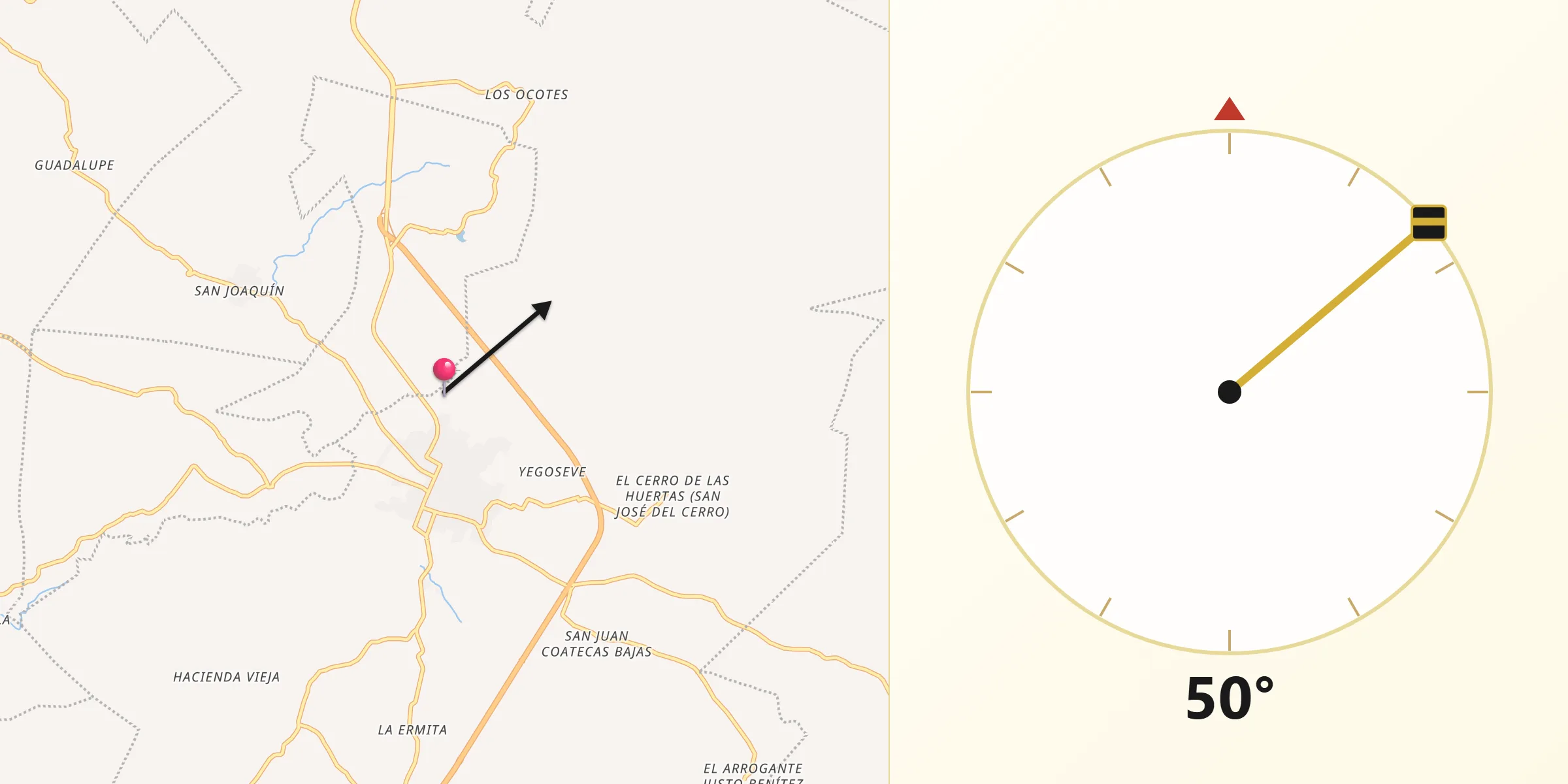 Dirección de la Qibla desde Heroica Ciudad de Ejutla de Crespo