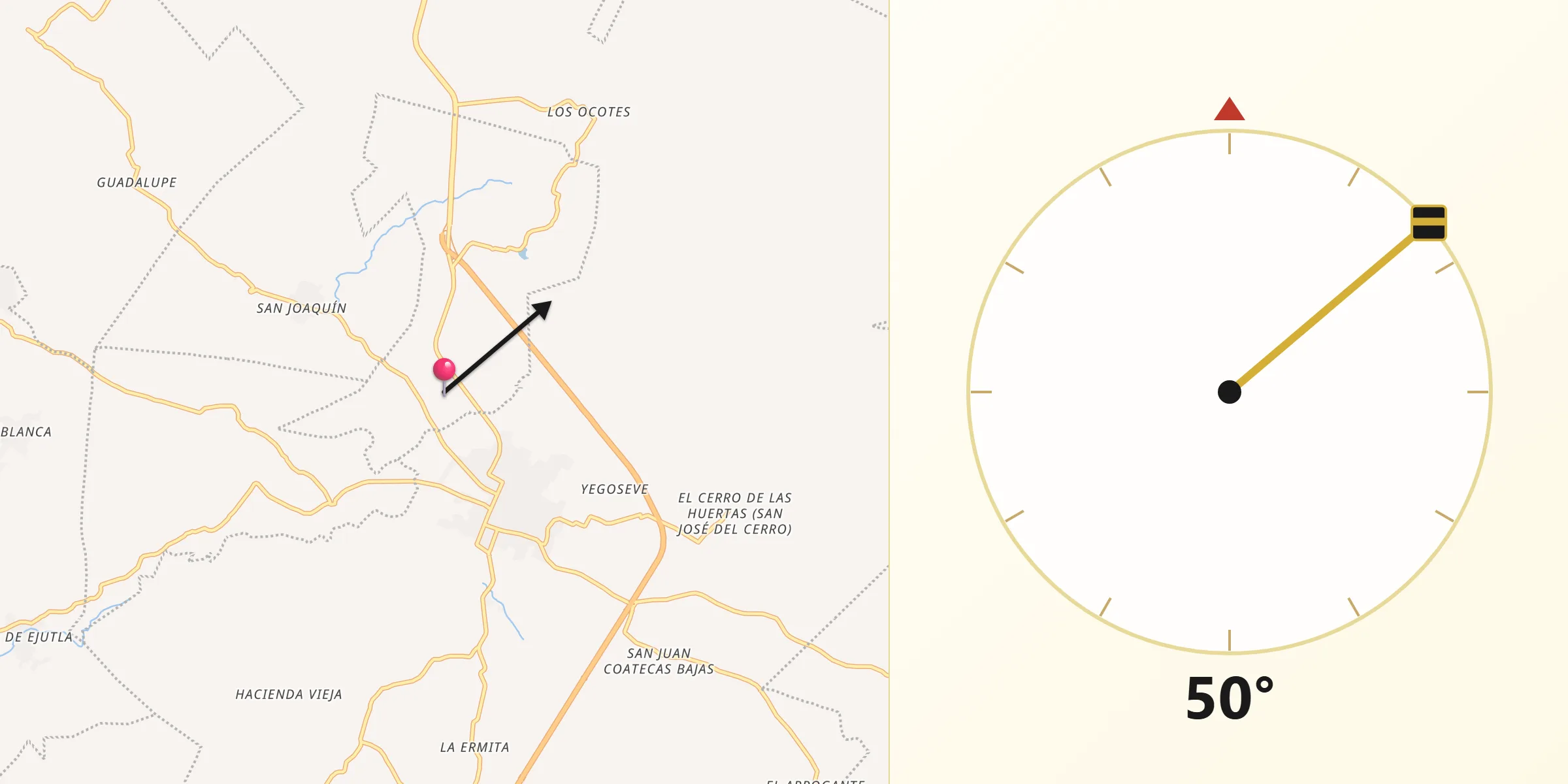Dirección de la Qibla desde San Miguel Ejutla