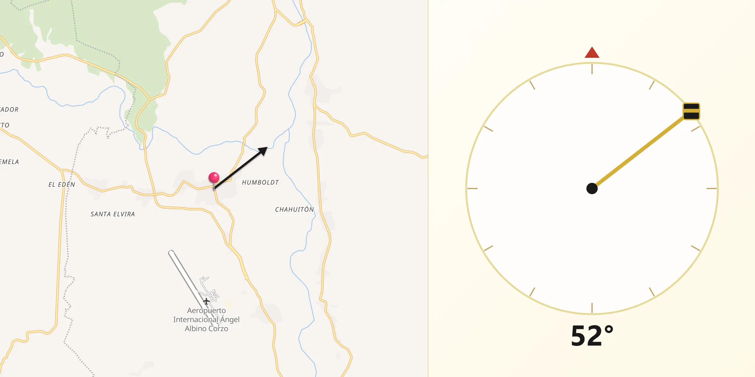 Dirección de la Qibla desde Galecio Narcia
