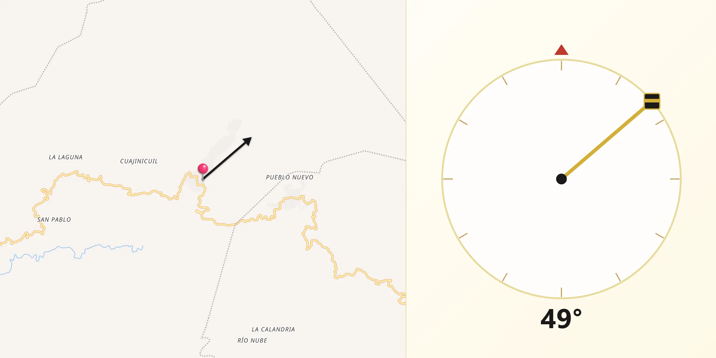 Dirección de la Qibla desde Teojomulco