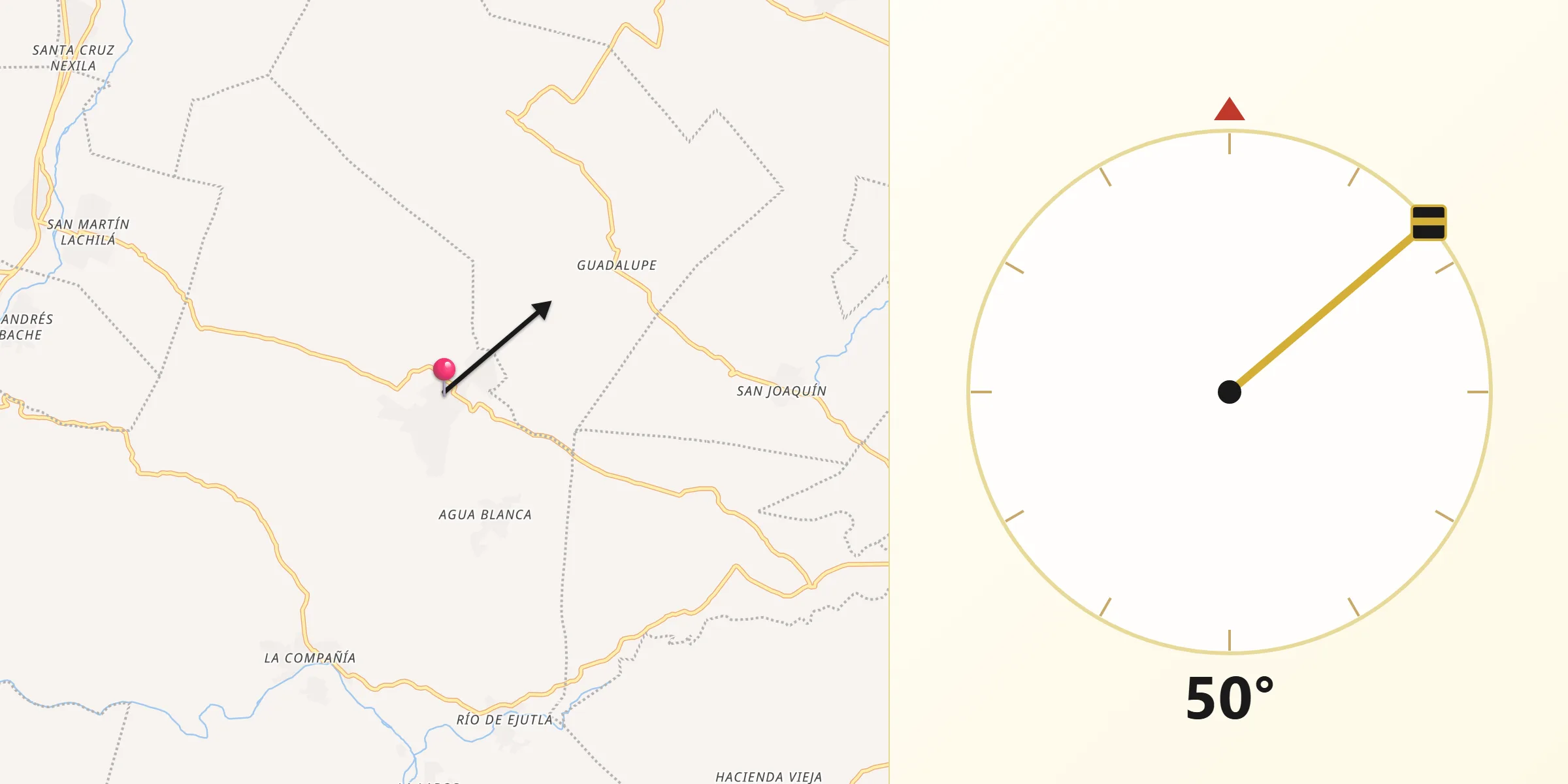 Dirección de la Qibla desde Agua del Espino