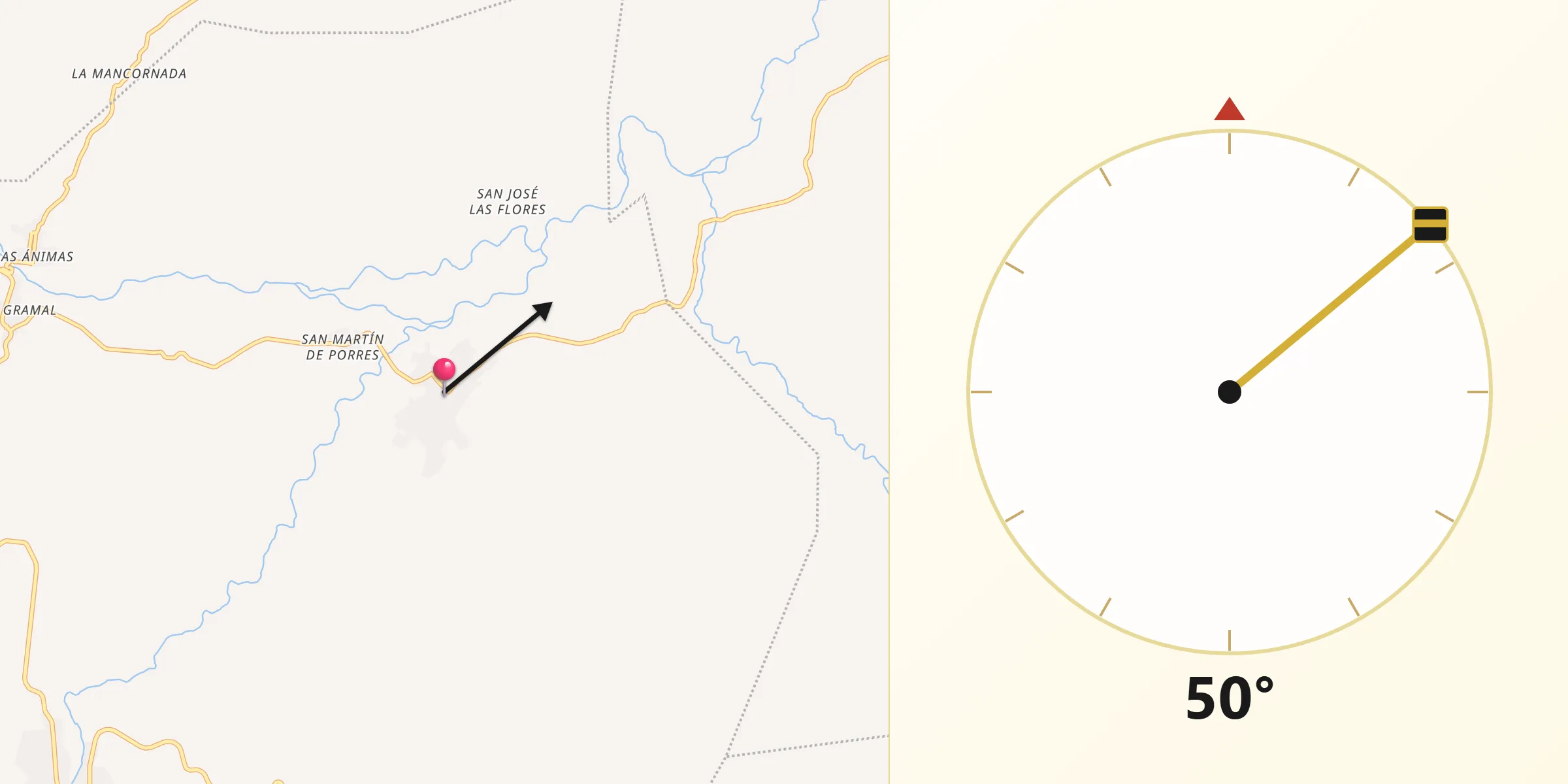 Dirección de la Qibla desde Nejapa de Madero