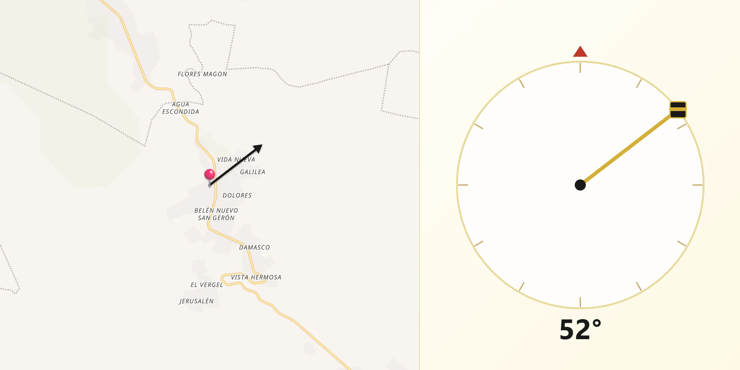 Dirección de la Qibla desde Betania