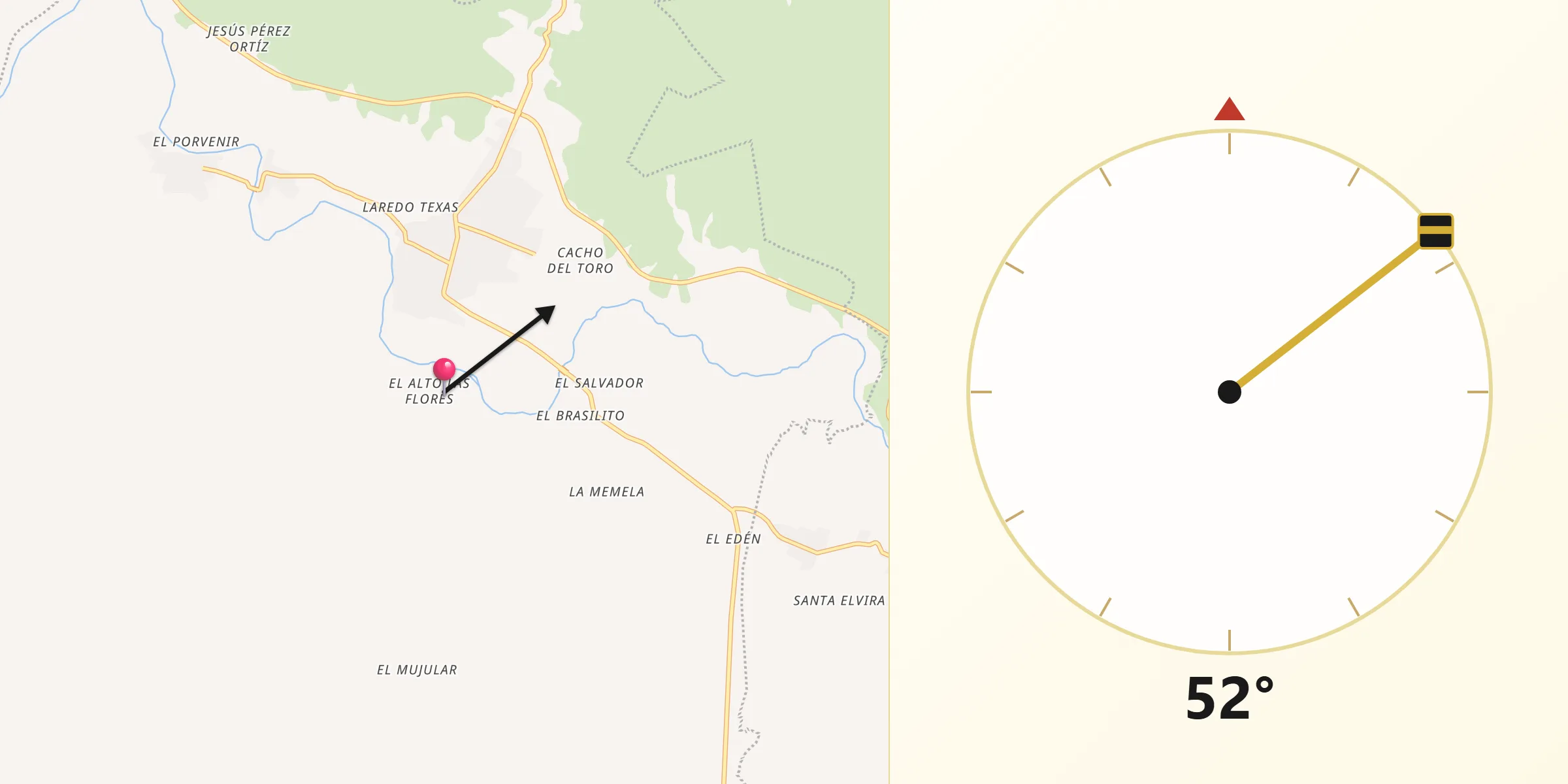 Dirección de la Qibla desde Suchiapa