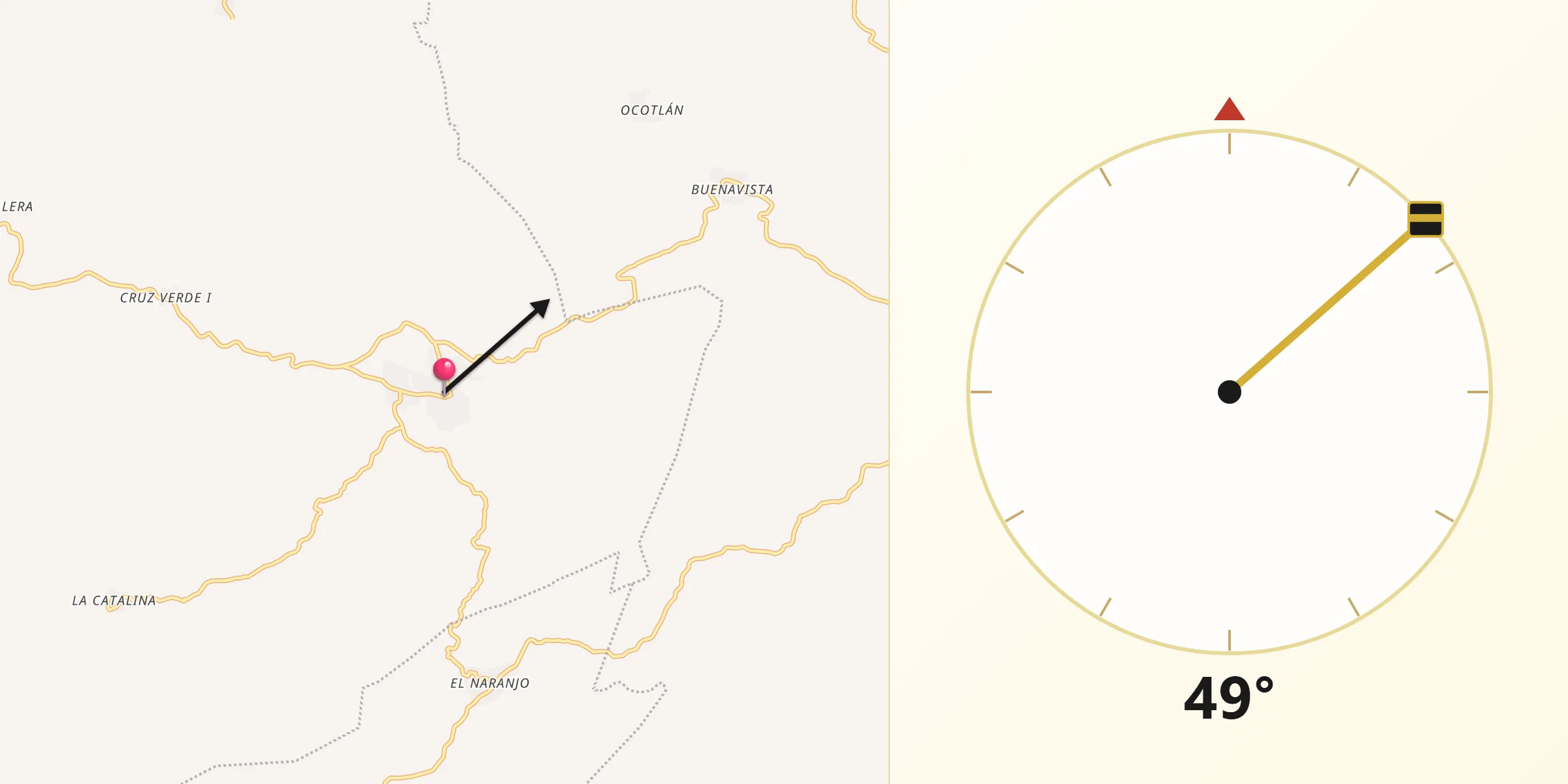 Dirección de la Qibla desde Huajintepec
