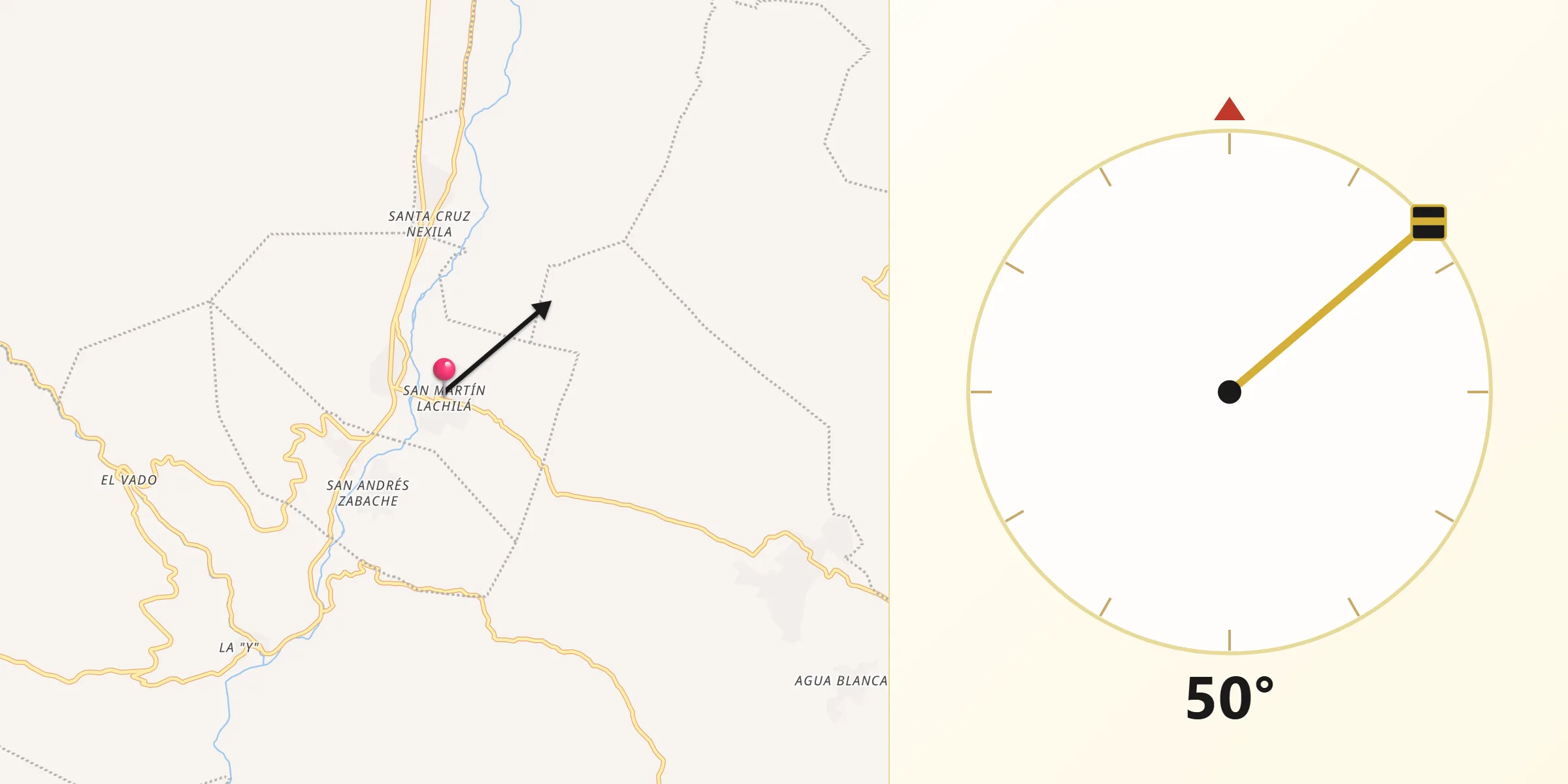 Dirección de la Qibla desde San Martín Lachila