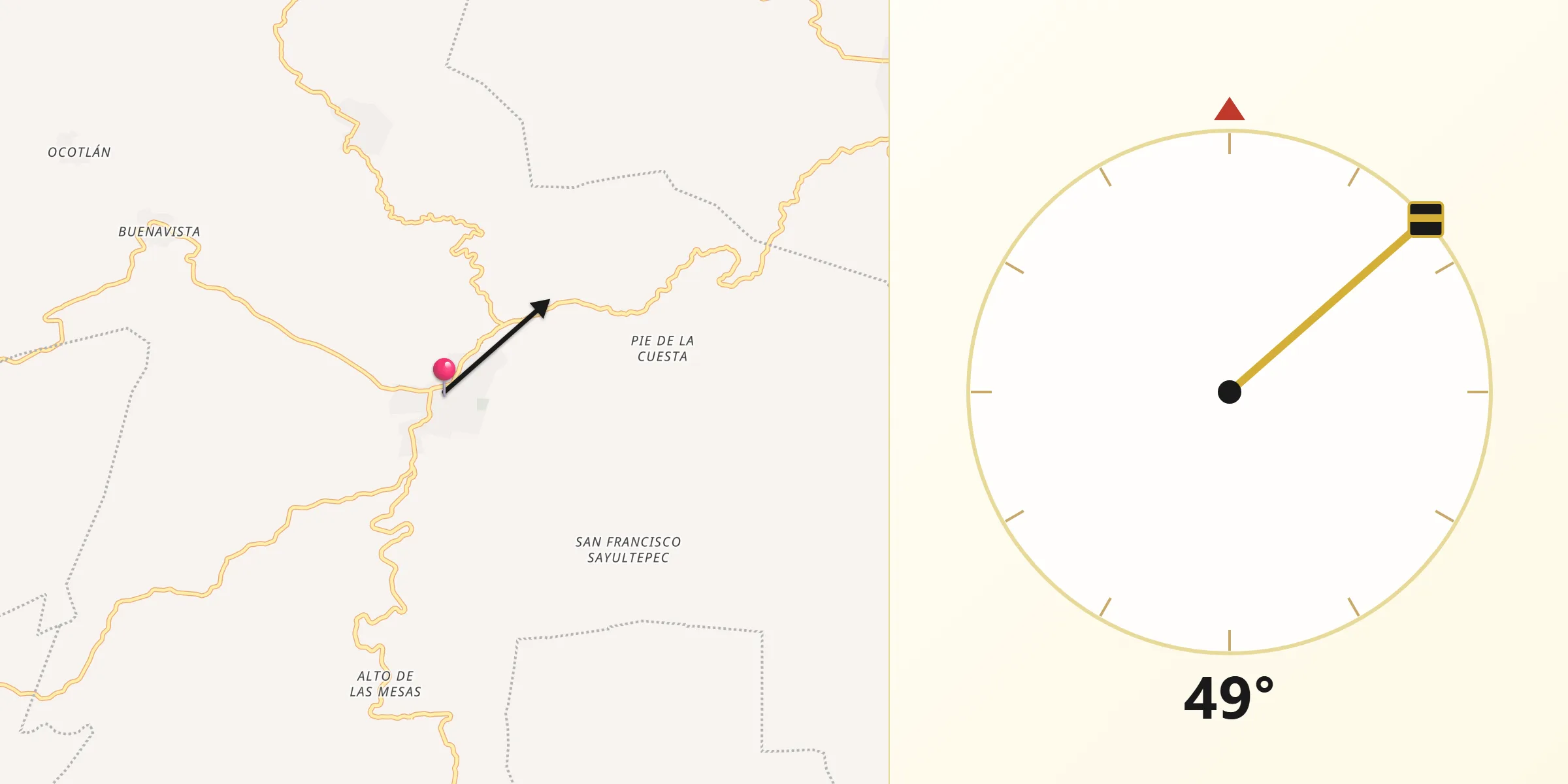 Dirección de la Qibla desde San Juan Cacahuatepec