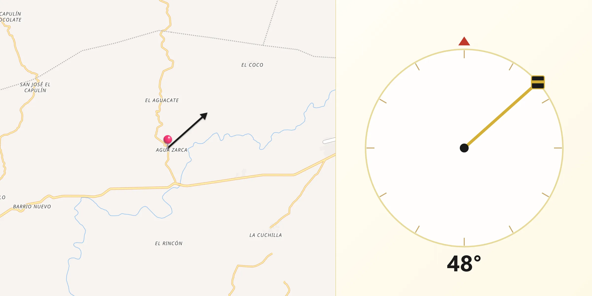 Dirección de la Qibla desde Agua Zarca