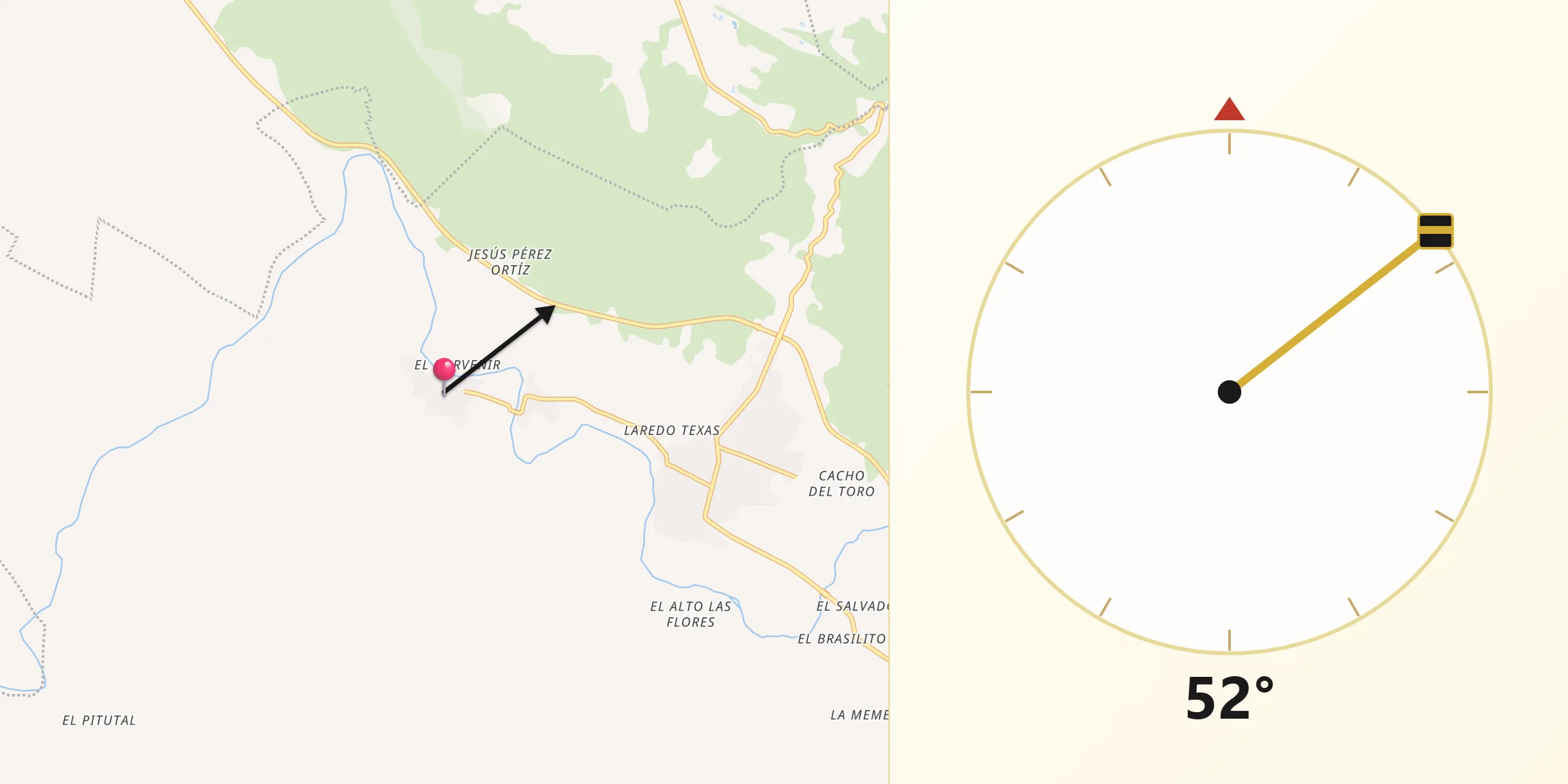 Dirección de la Qibla desde Pacú