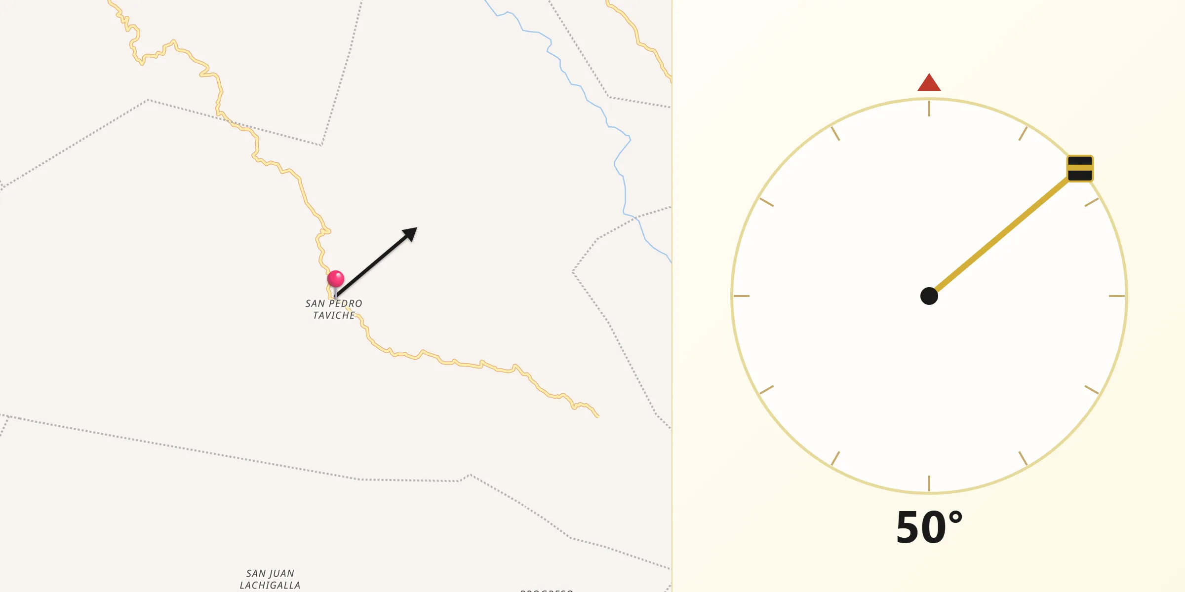 Dirección de la Qibla desde San Pedro Taviche