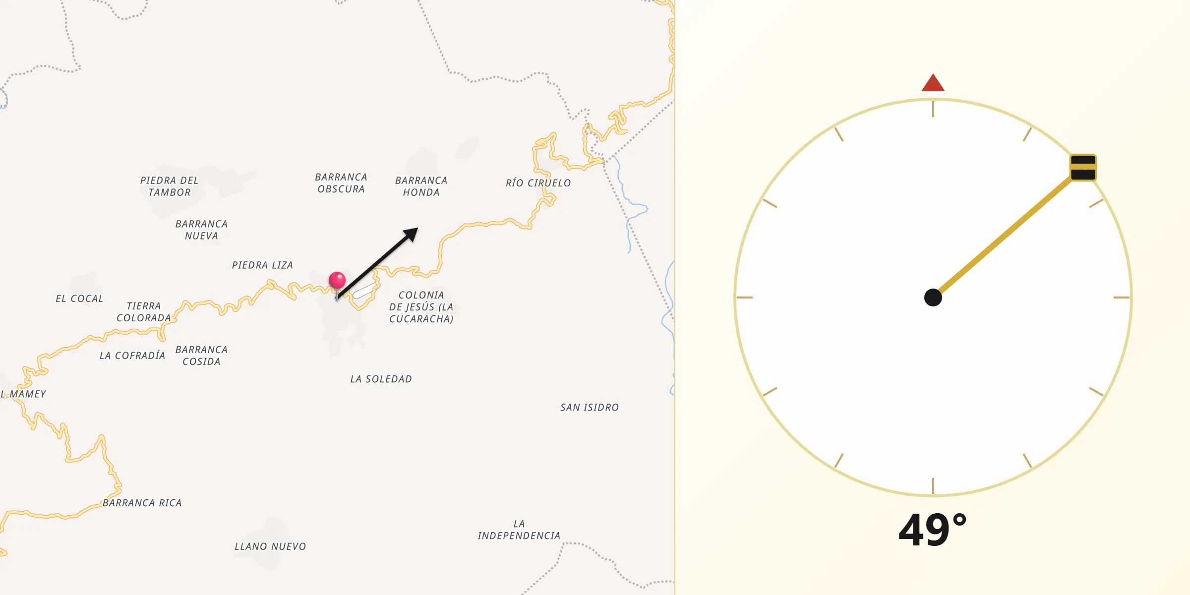 Dirección de la Qibla desde Santiago Amoltepec