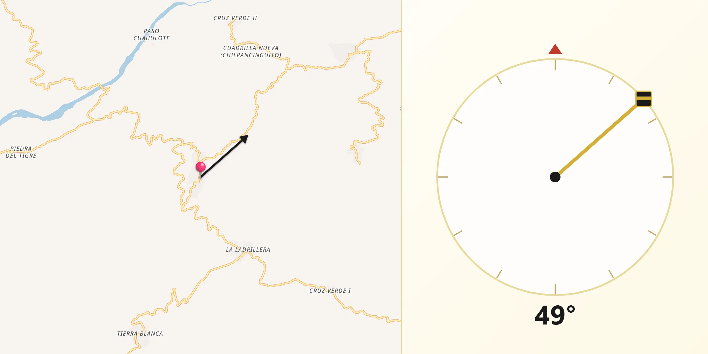 Dirección de la Qibla desde Huixtepec