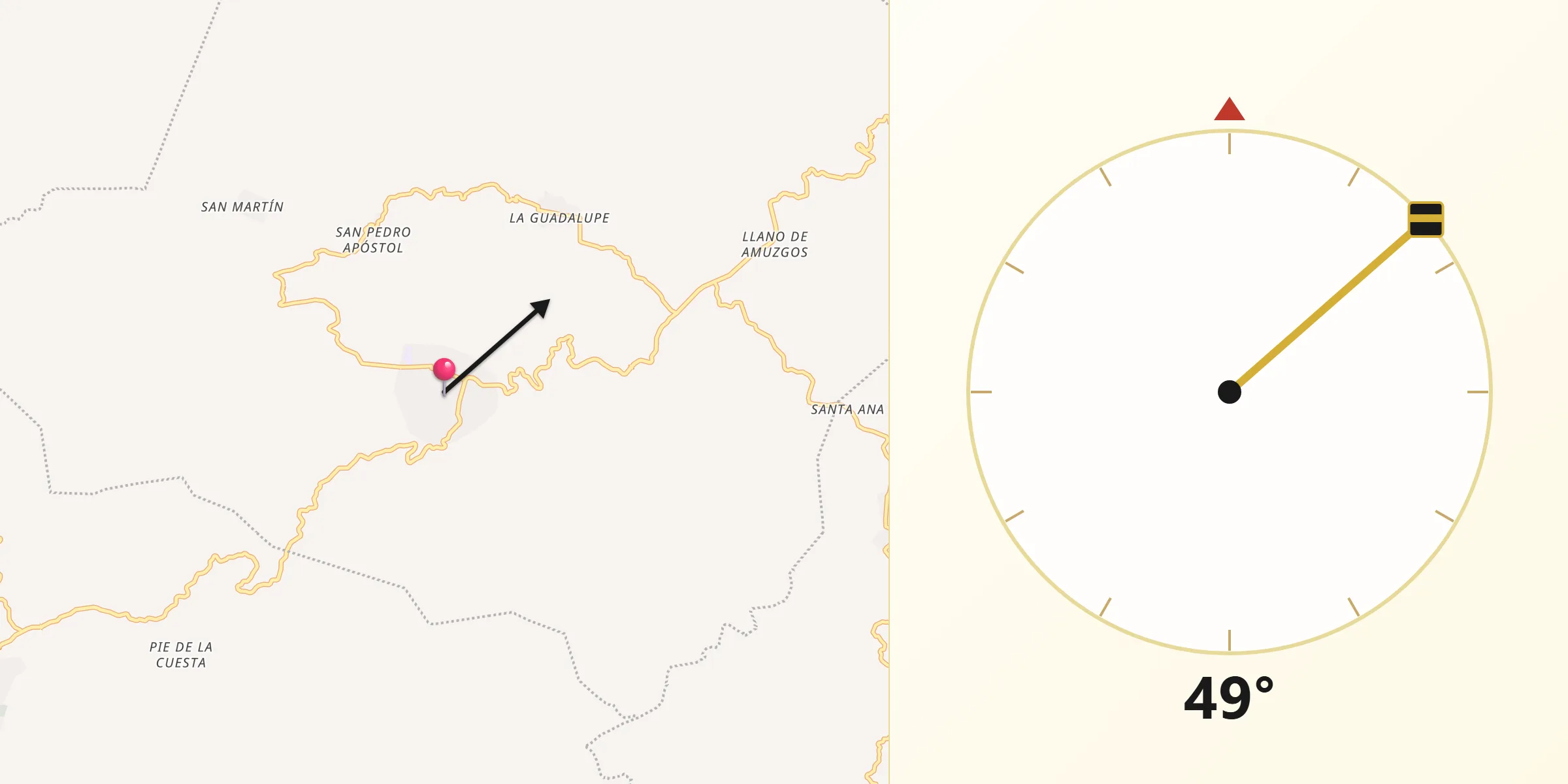 Dirección de la Qibla desde San Pedro Amuzgos