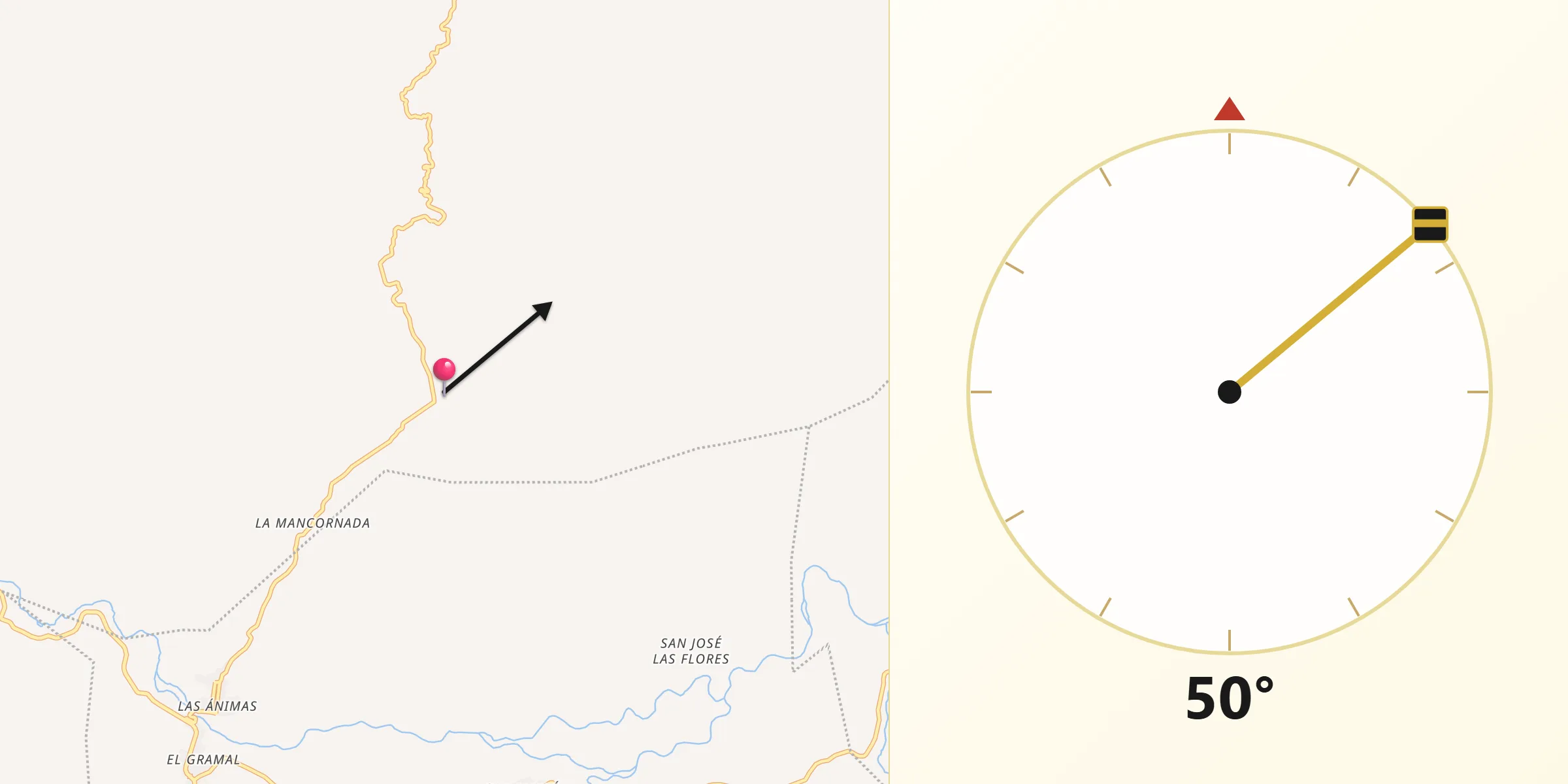 Dirección de la Qibla desde Soledad Salinas