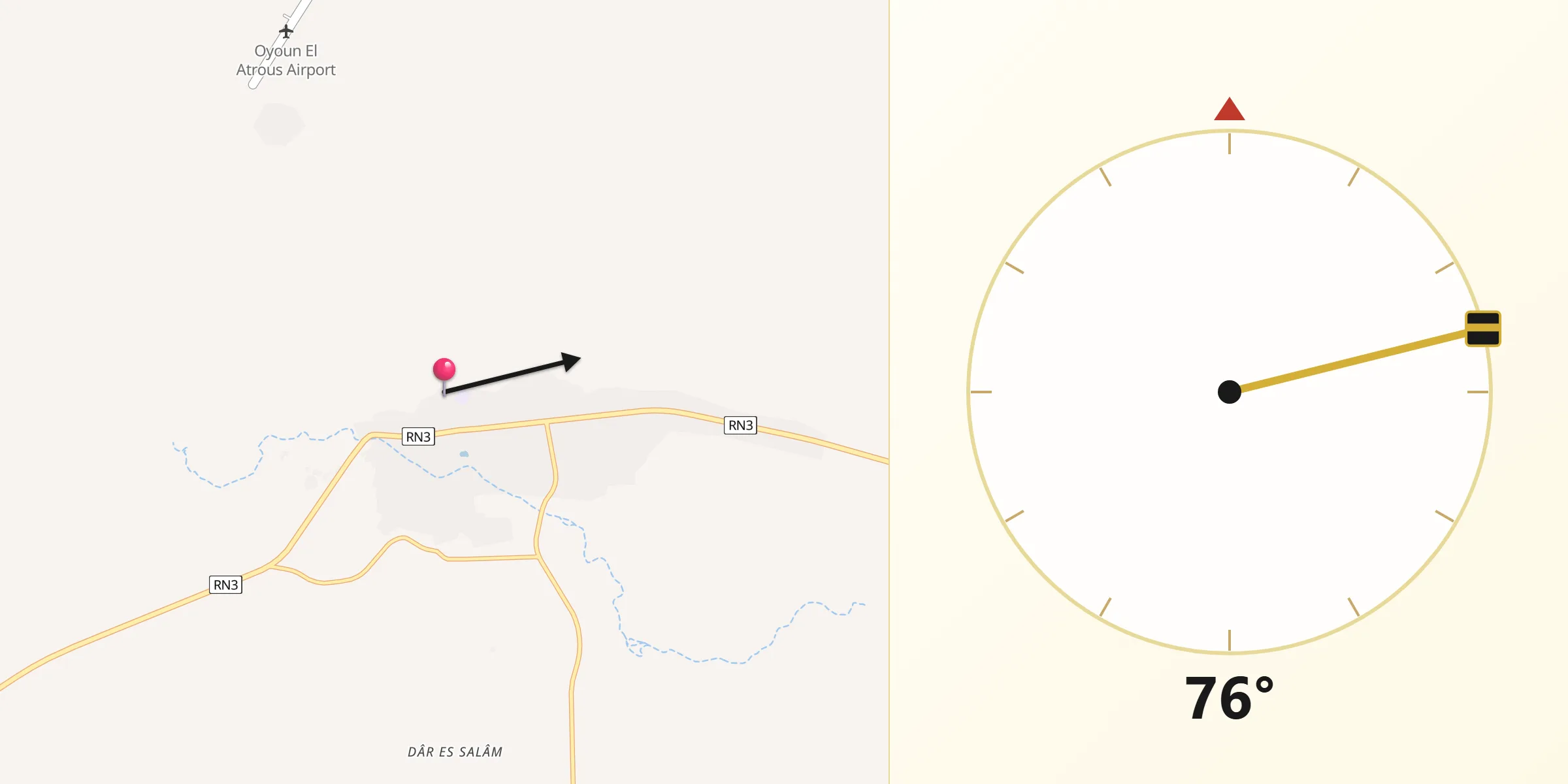 Direction vers la Qibla depuis Ayoun el Atrous