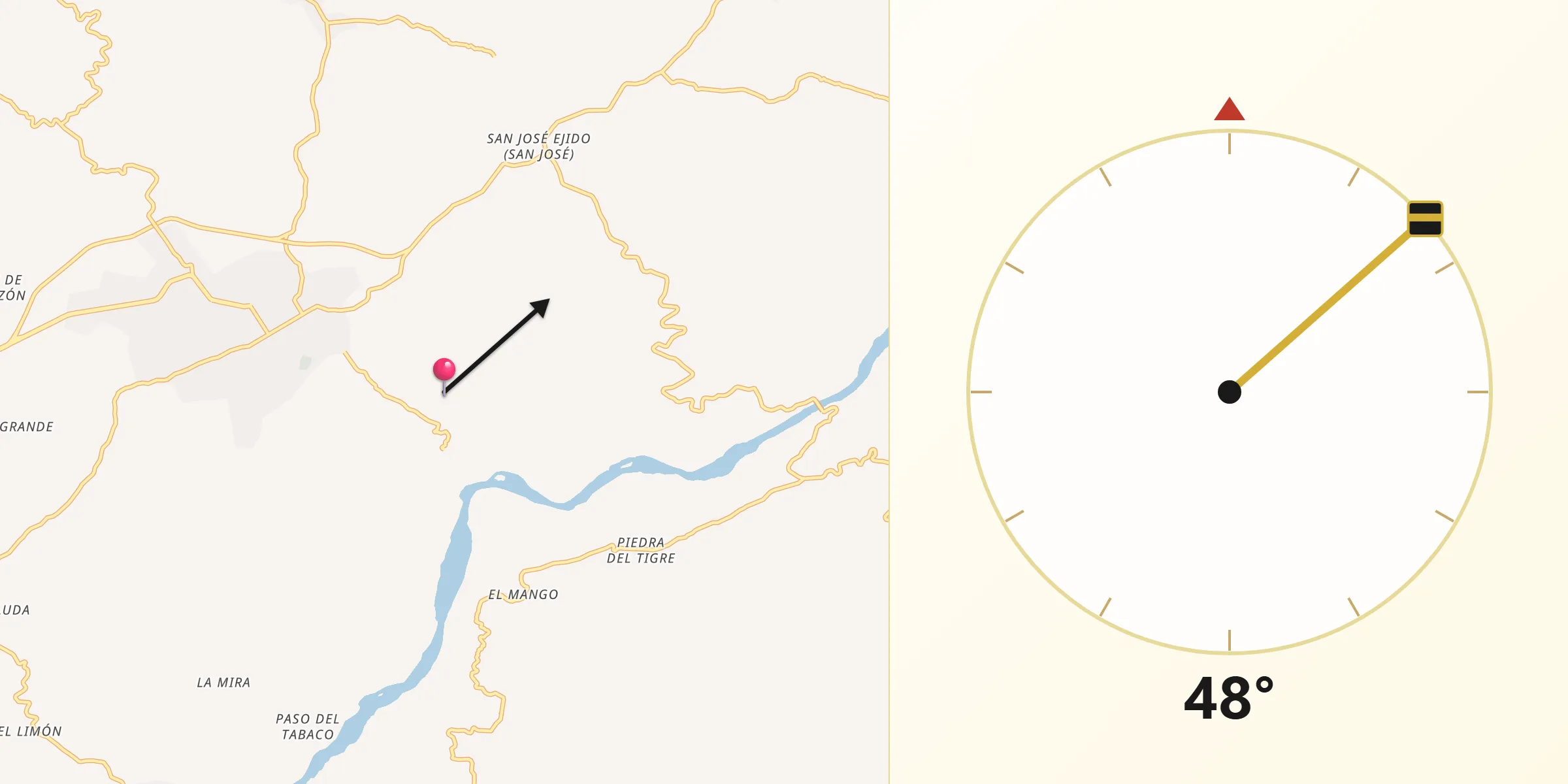 Dirección de la Qibla desde Ometepec