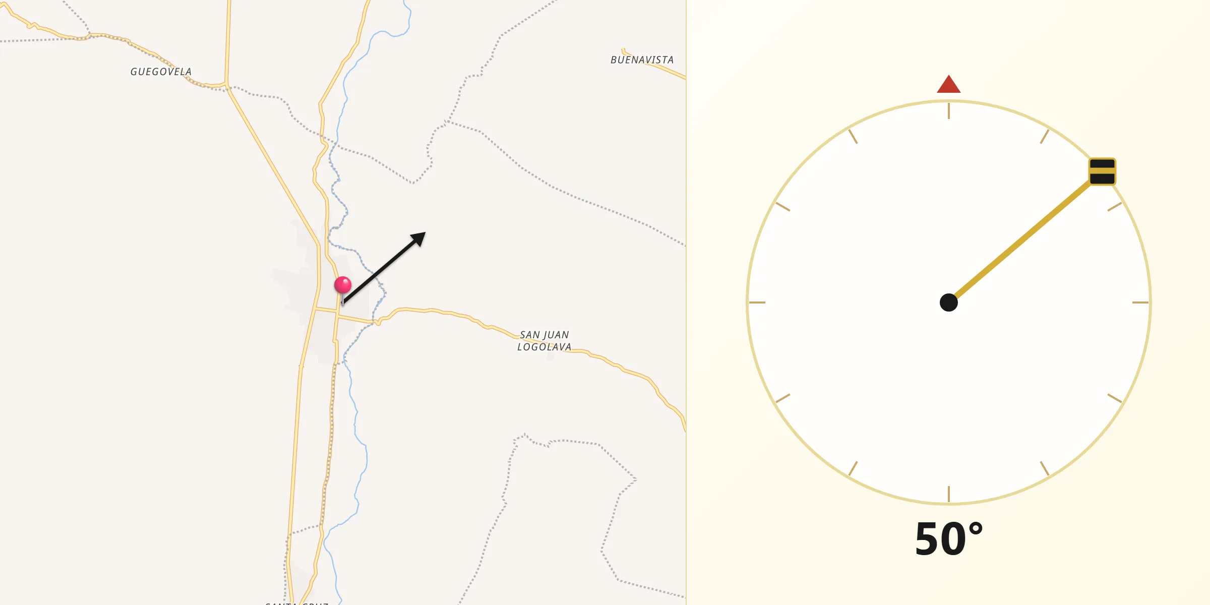 Dirección de la Qibla desde Ayoquezco de Aldama