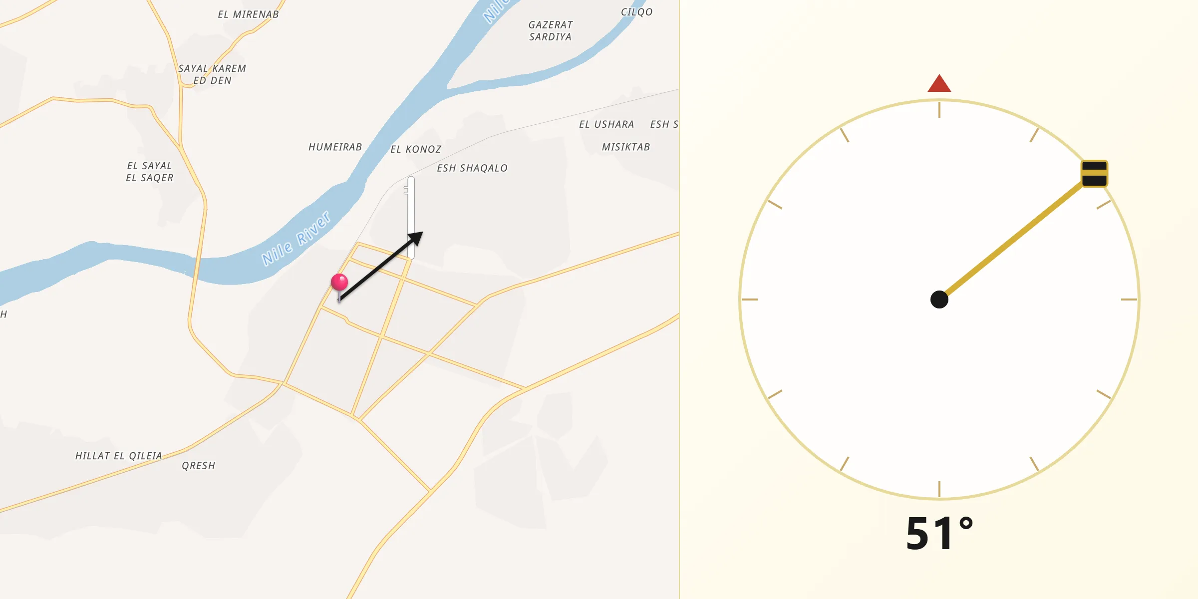 Direction vers la Qibla depuis Chendi