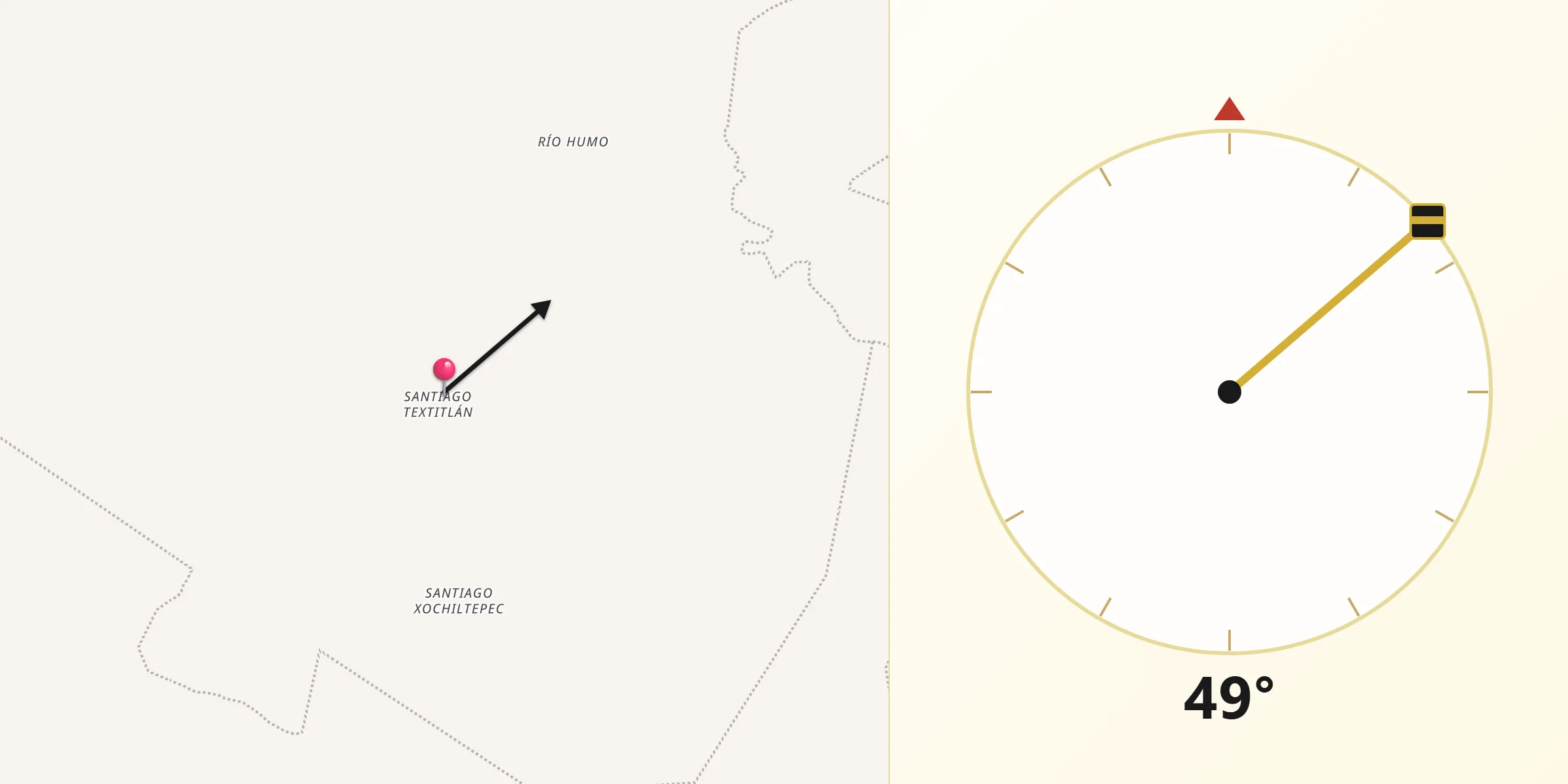 Dirección de la Qibla desde Santiago Textitlán