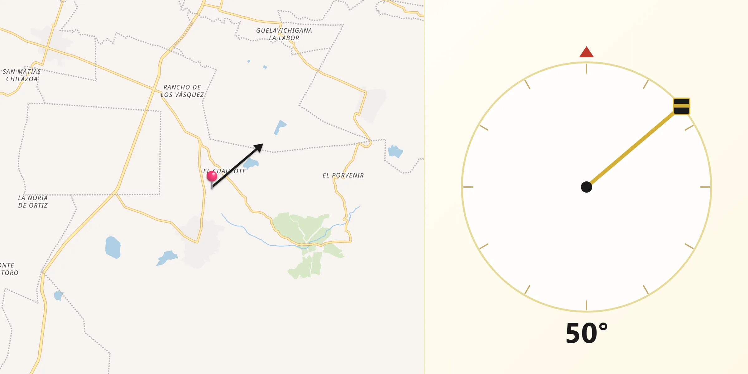 Dirección de la Qibla desde San José del Progreso