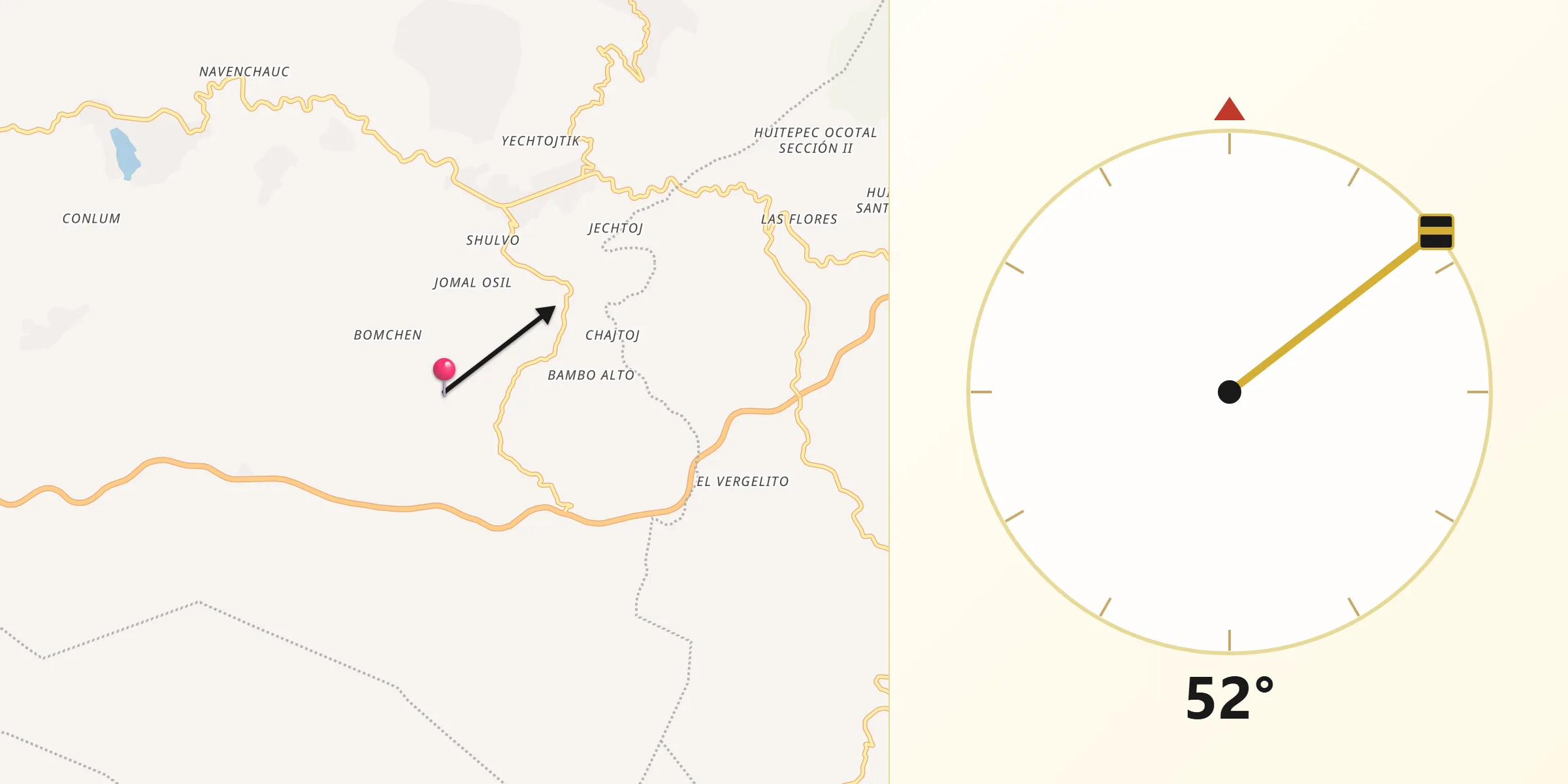 Dirección de la Qibla desde Pasté