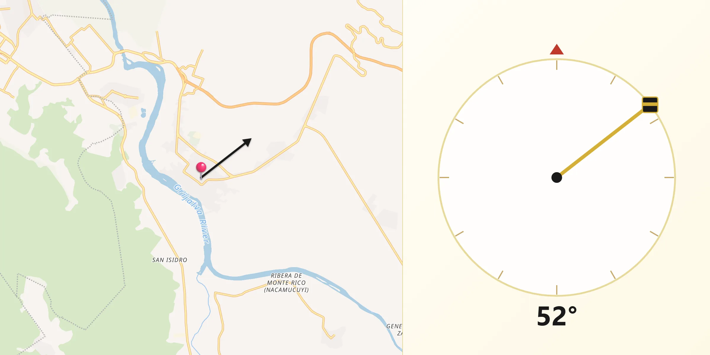 Dirección de la Qibla desde Chiapa de Corzo