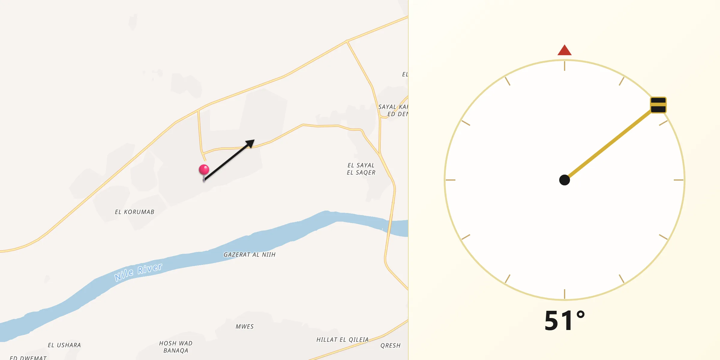 اتجاه القبلة من المتمة