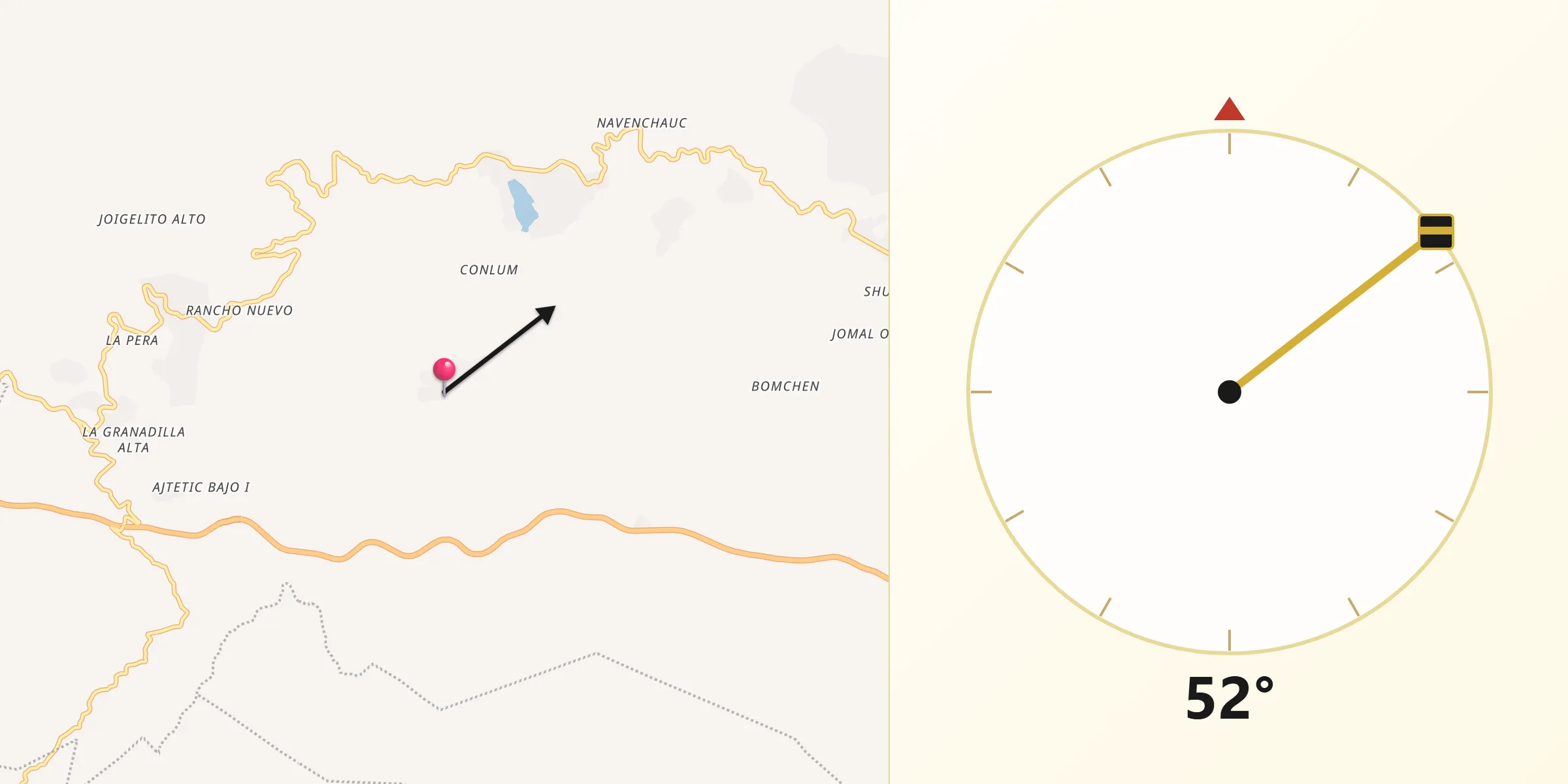 Dirección de la Qibla desde Apas