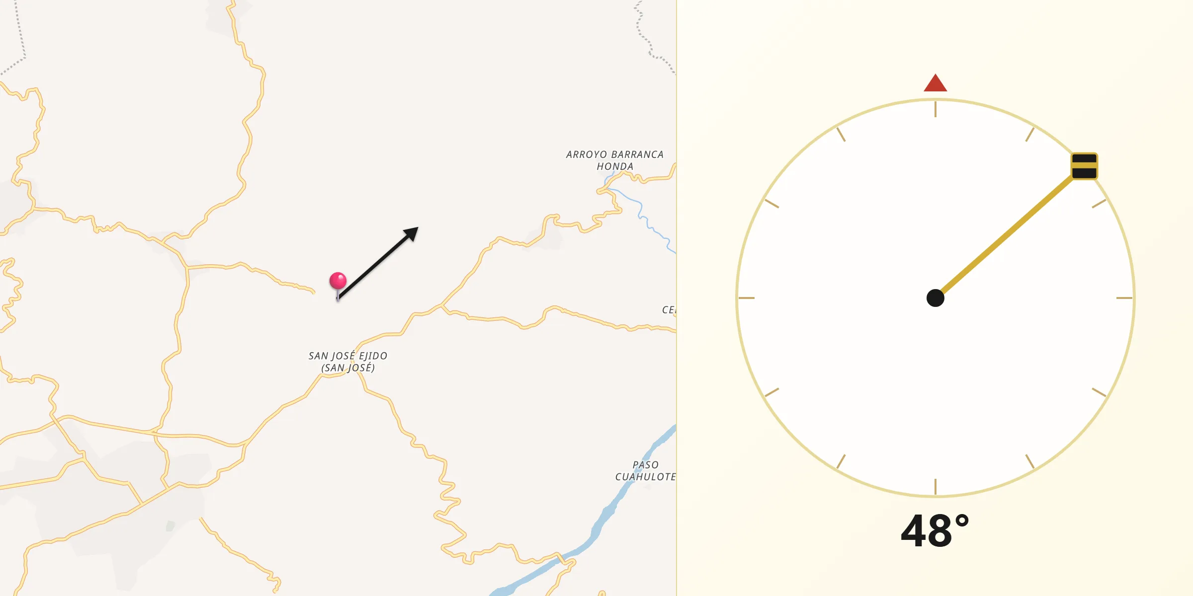 Dirección de la Qibla desde Cochoapa