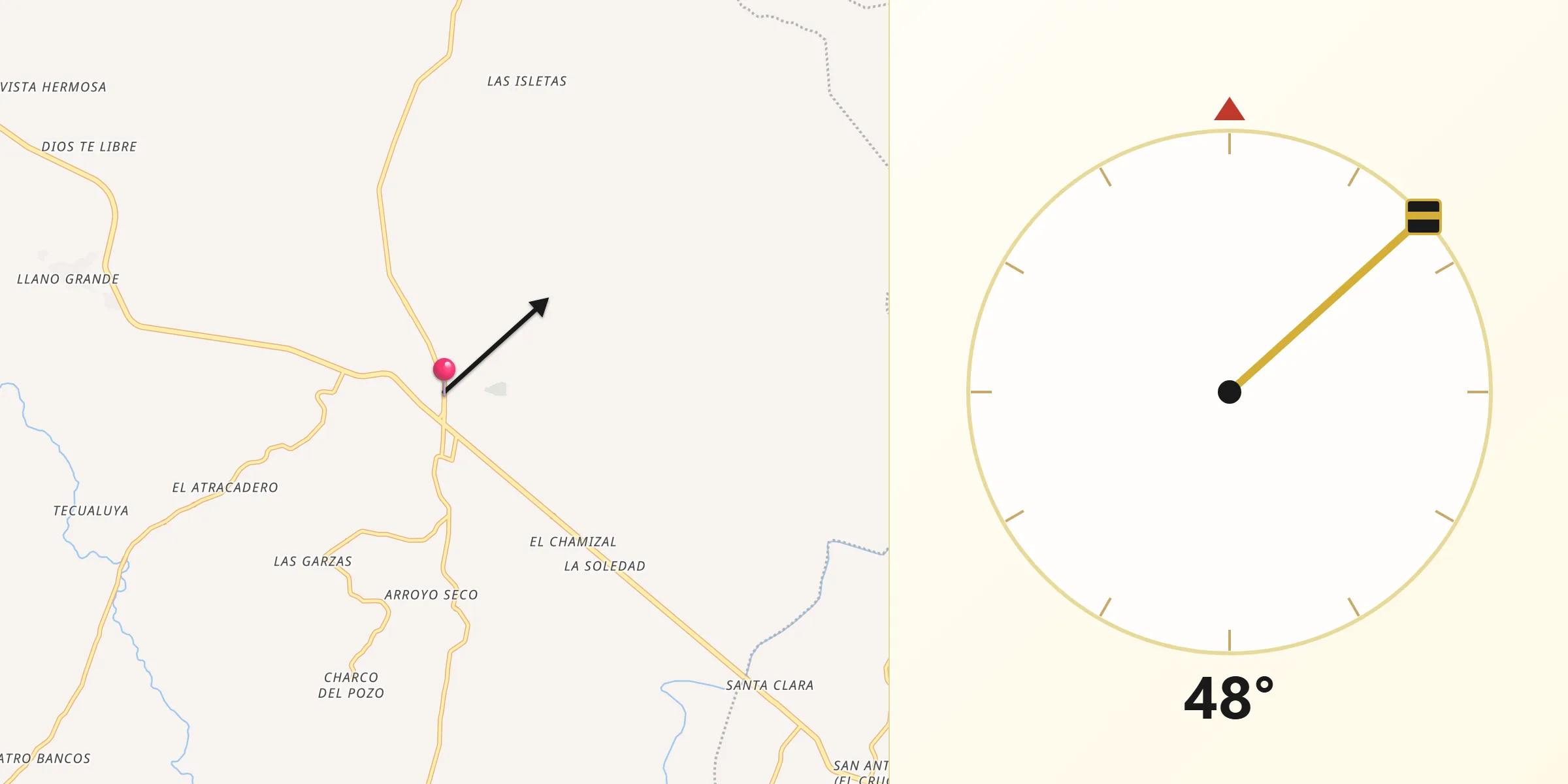 Dirección de la Qibla desde Cruz Grande
