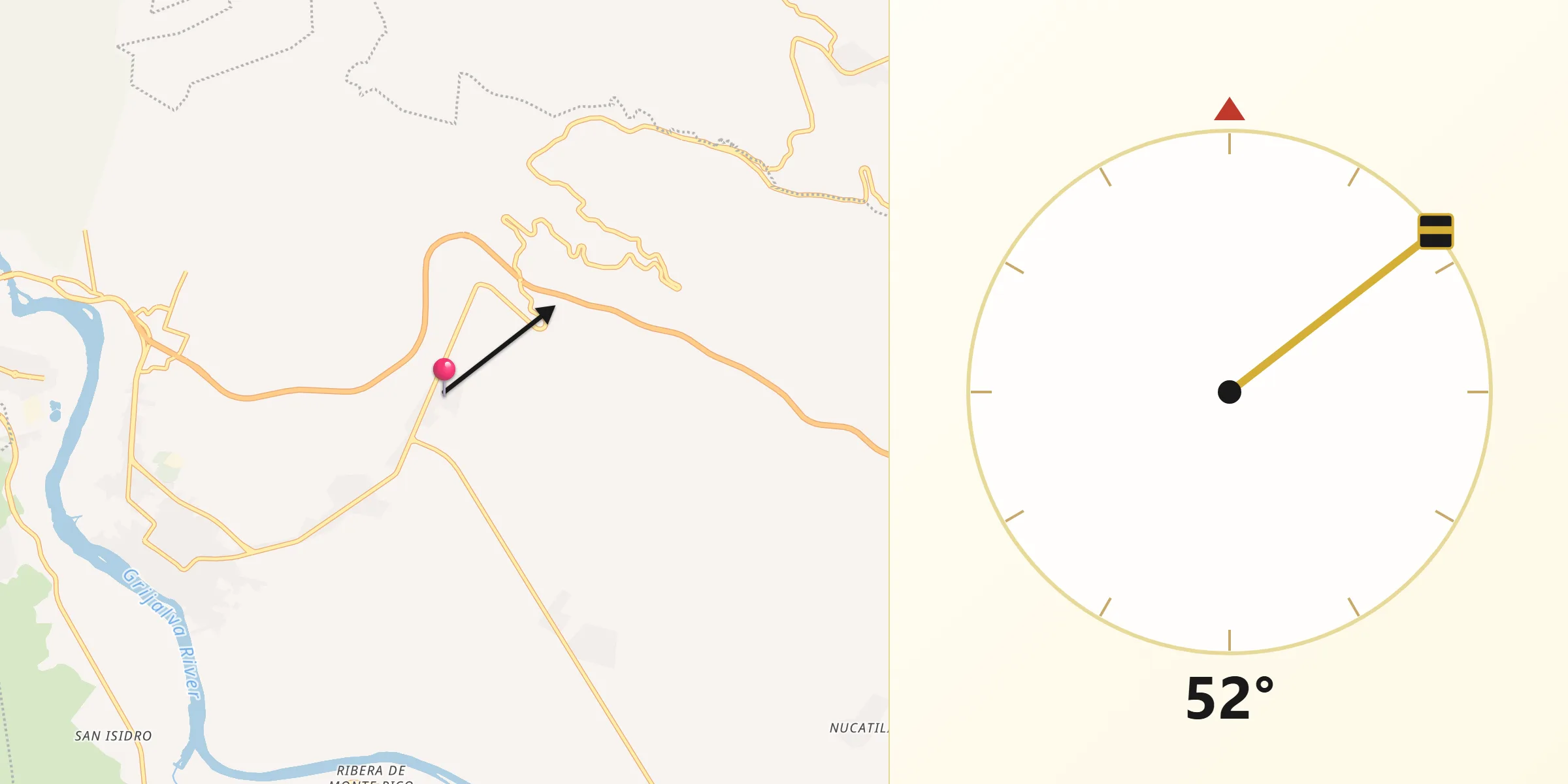 Dirección de la Qibla desde Juan del Grijalva