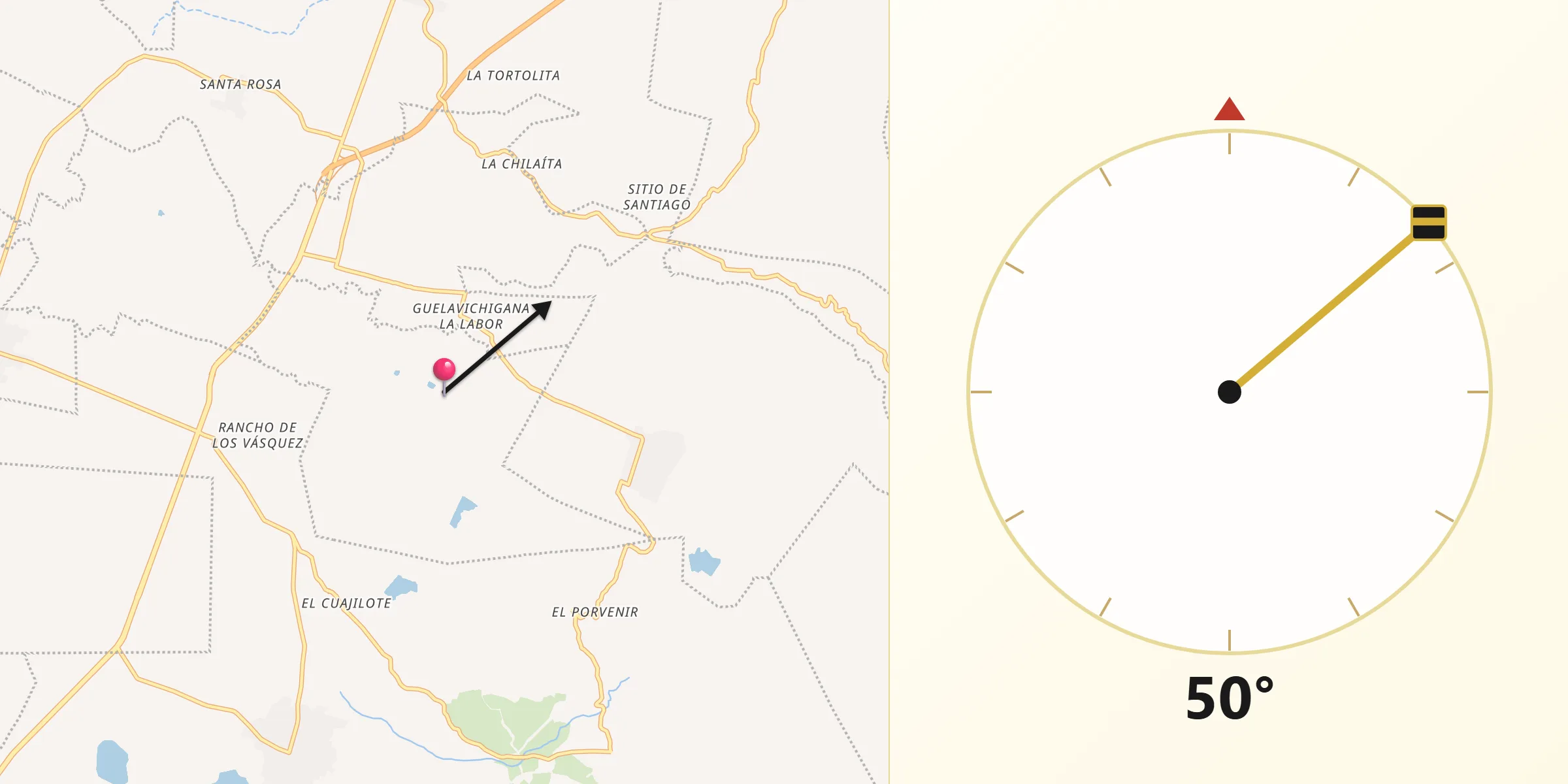 Dirección de la Qibla desde Santa Lucía Ocotlán