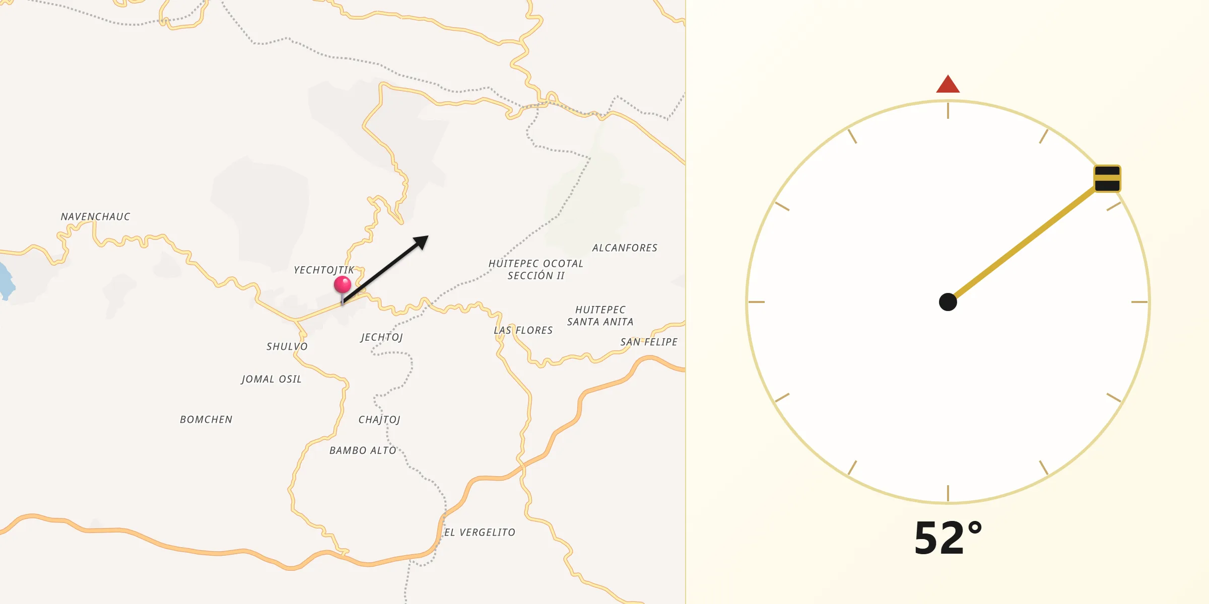 Dirección de la Qibla desde Nachig