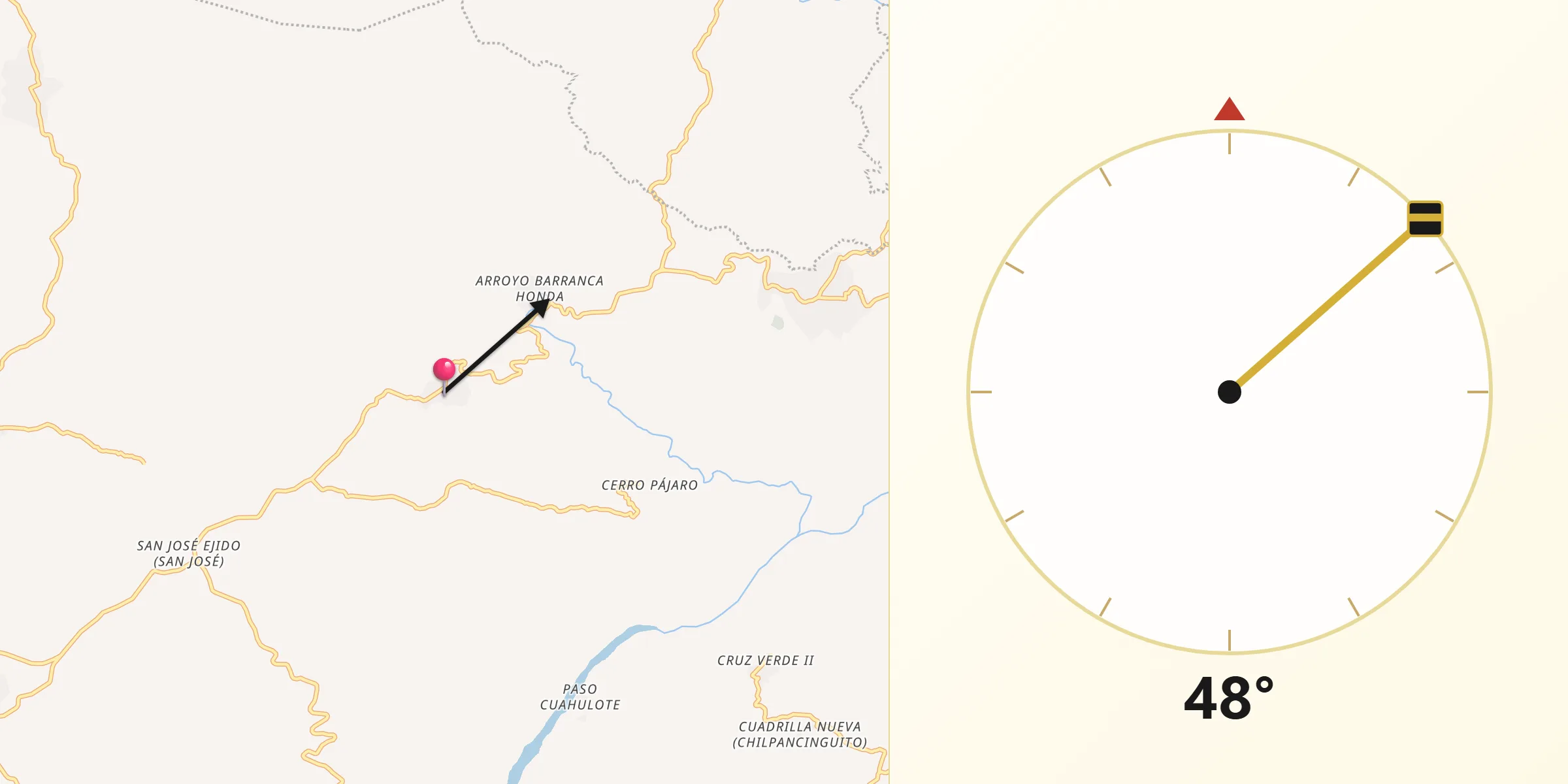 Dirección de la Qibla desde Cumbre de Barranca Honda