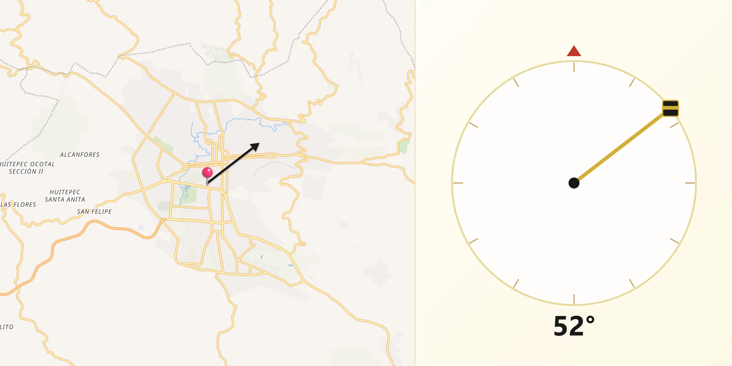 Dirección de la Qibla desde San Cristóbal de las Casas