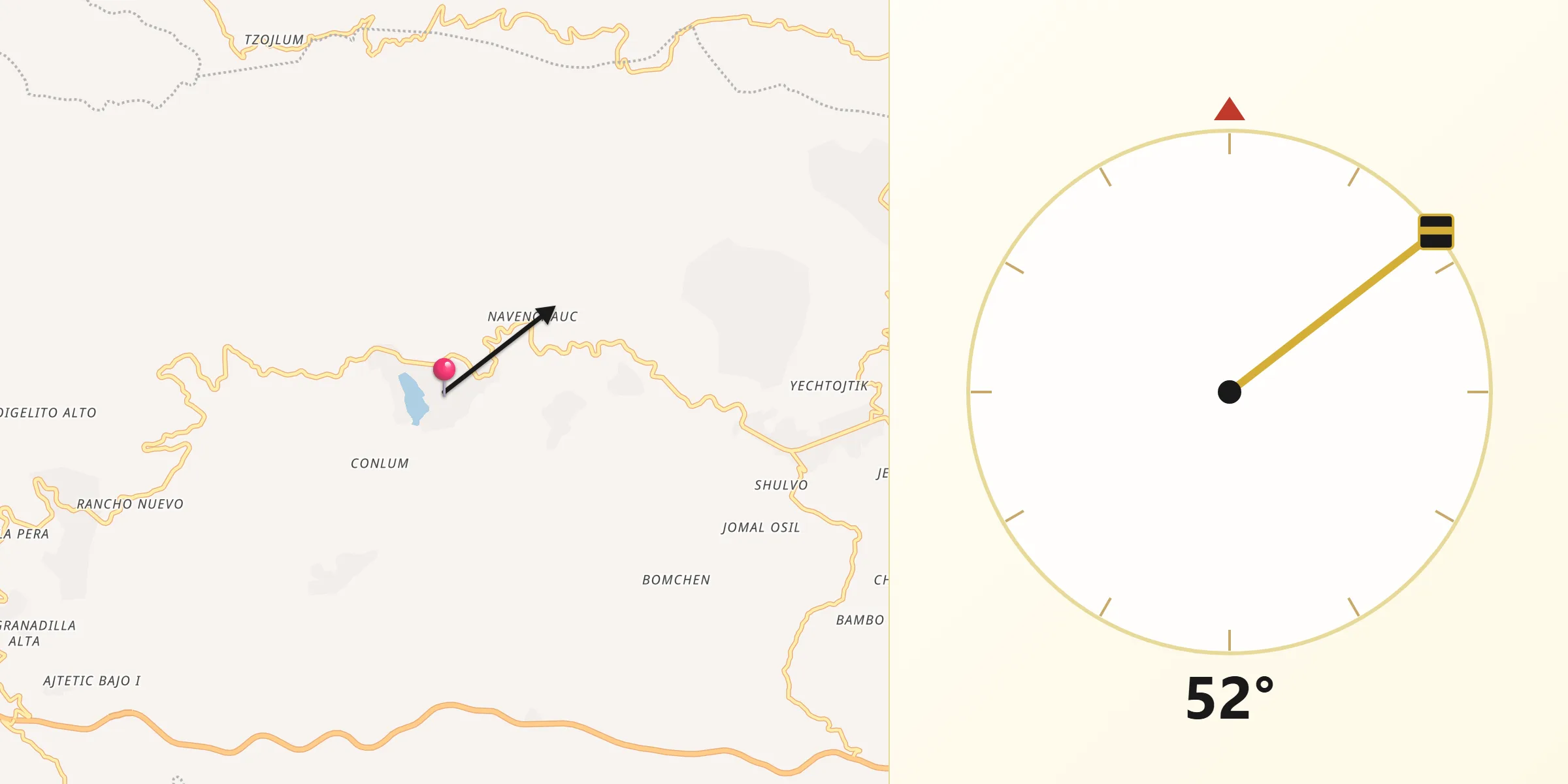 Dirección de la Qibla desde Navenchauc