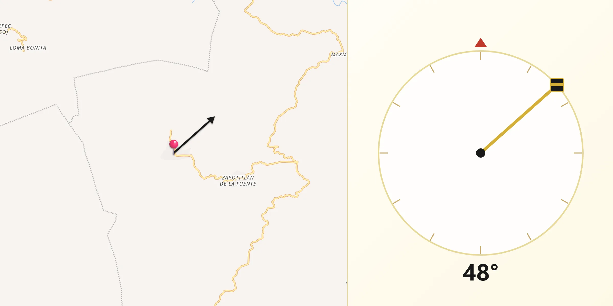 Dirección de la Qibla desde Arcelia de Rodríguez