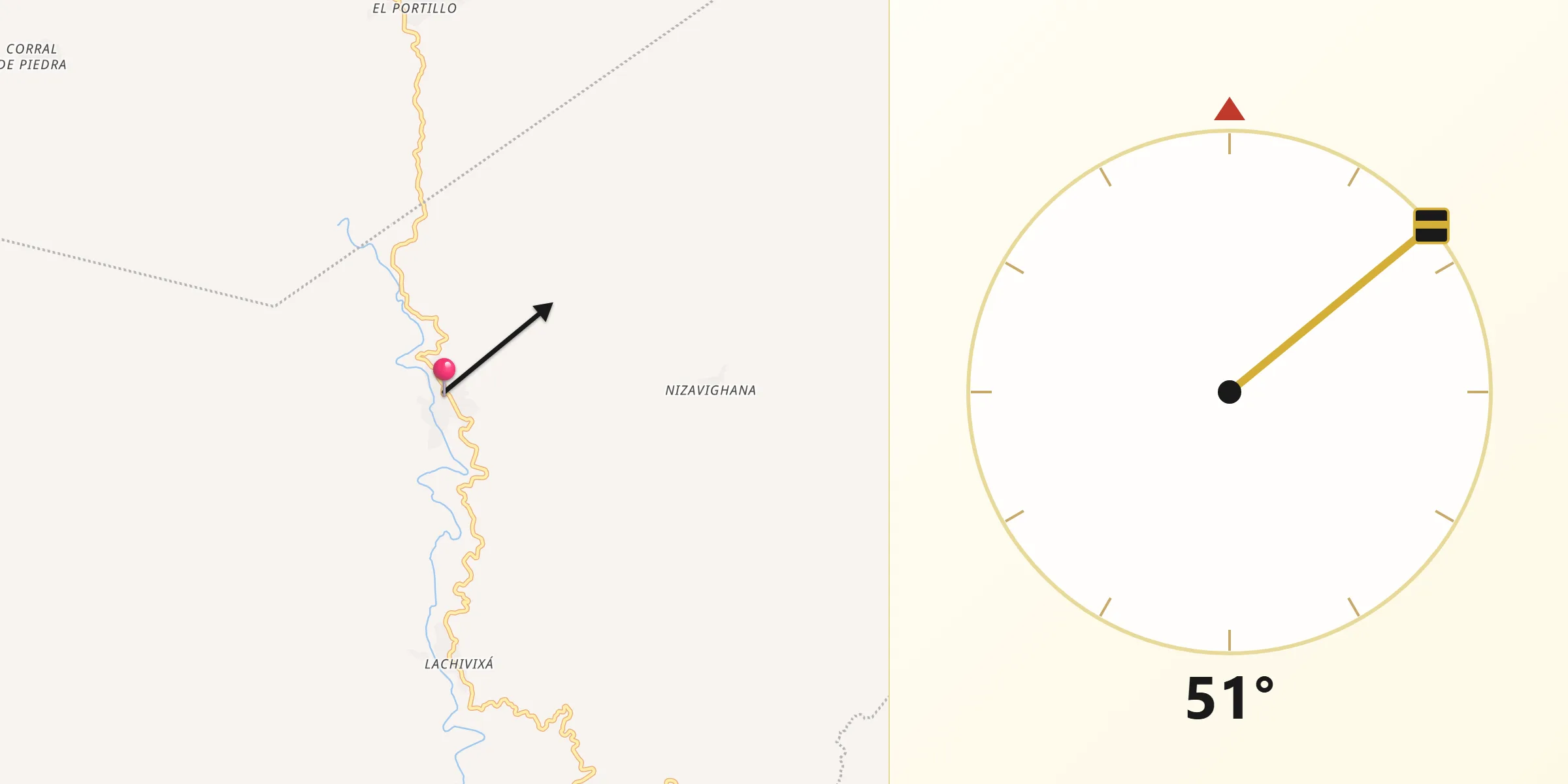 Dirección de la Qibla desde Santa María Guenagati