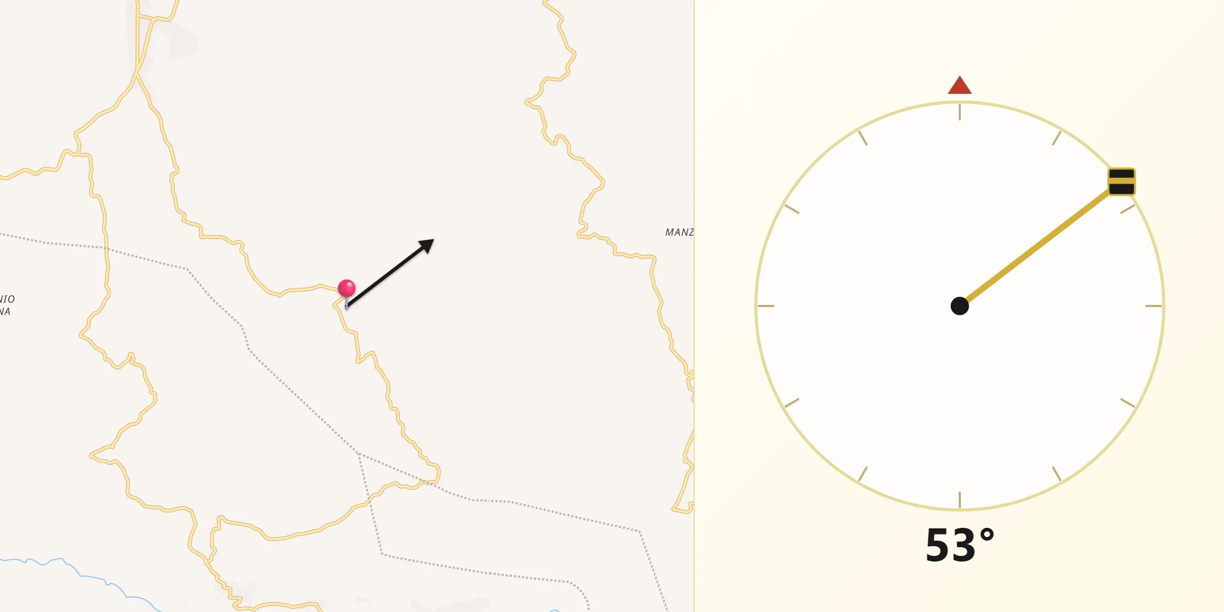 Dirección de la Qibla desde Tzopilja