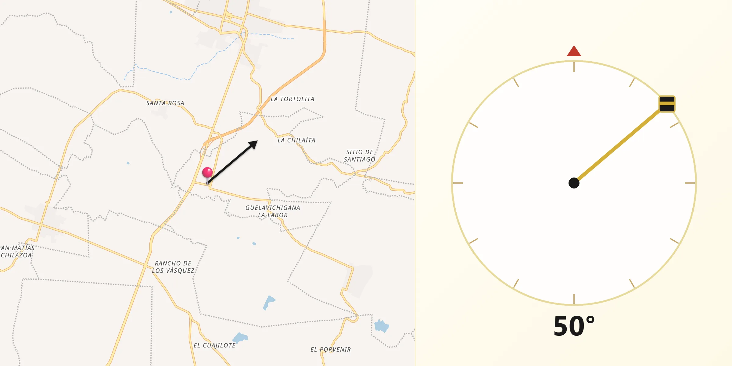 Dirección de la Qibla desde San Dionisio Ocotlán
