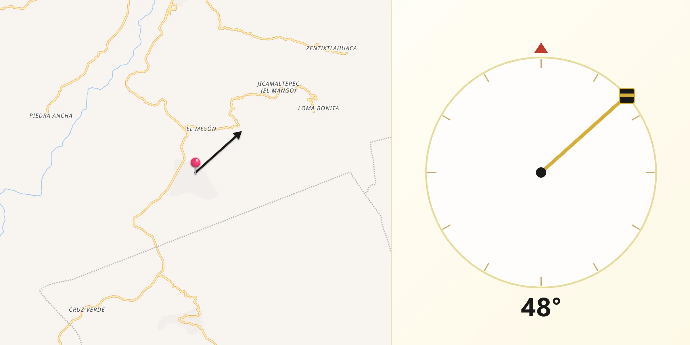 Dirección de la Qibla desde Jolotichán