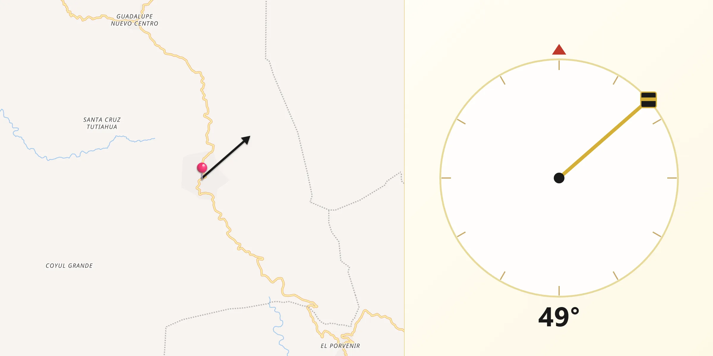 Dirección de la Qibla desde San Juan Cabeza del Río