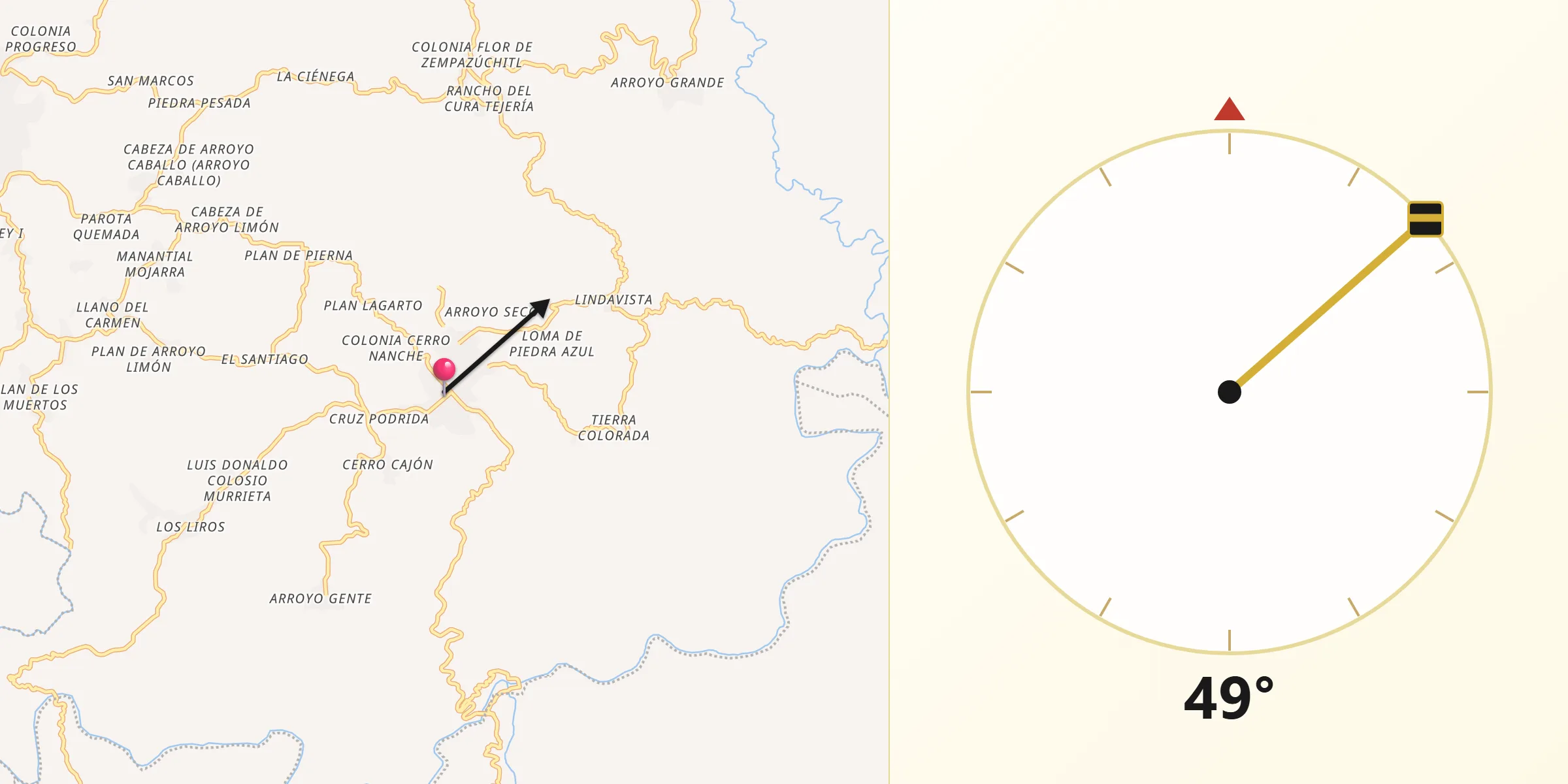 Dirección de la Qibla desde Ciudad Guadalupe Victoria