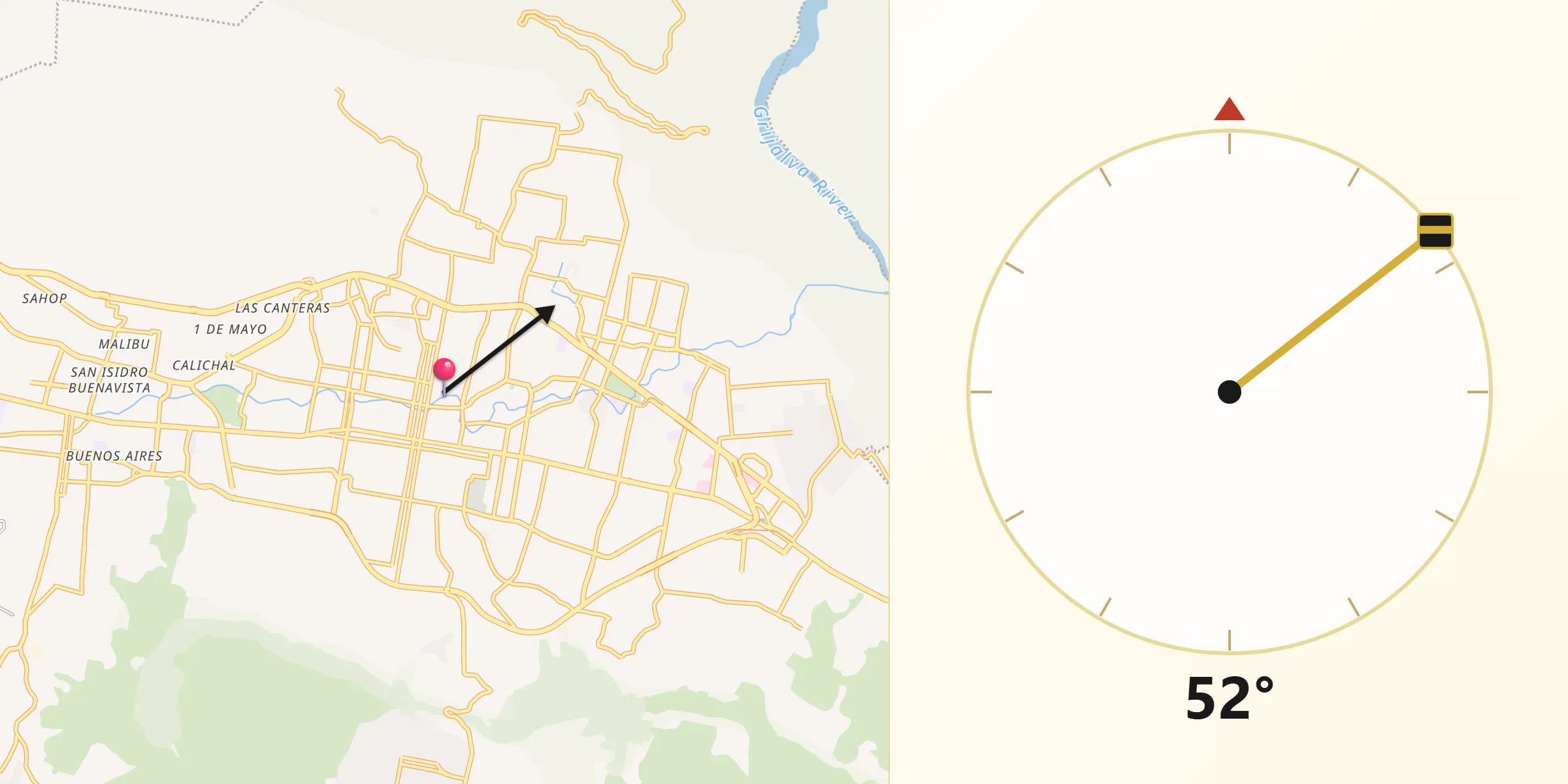 Dirección de la Qibla desde Tuxtla Gutiérrez