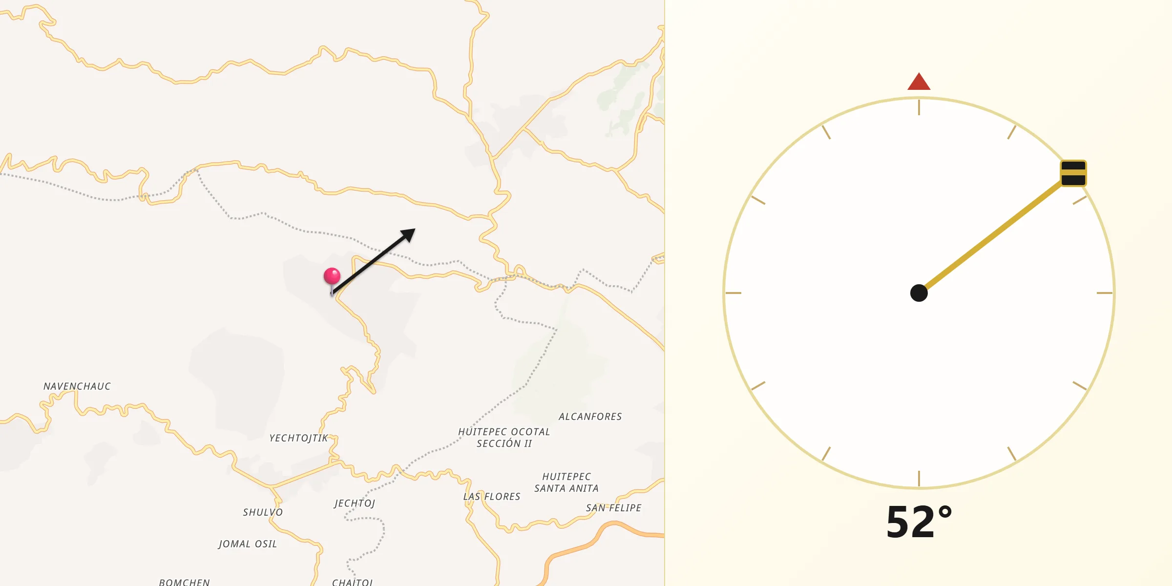 Dirección de la Qibla desde Zinacantán